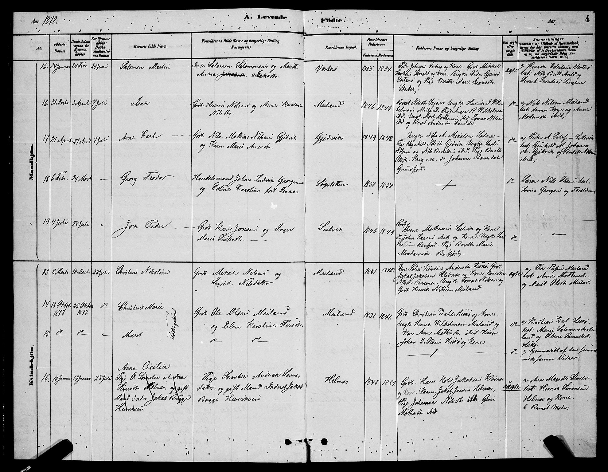 Skjervøy sokneprestkontor, AV/SATØ-S-1300/H/Ha/Hab/L0006klokker: Klokkerbok nr. 6, 1878-1888, s. 4
