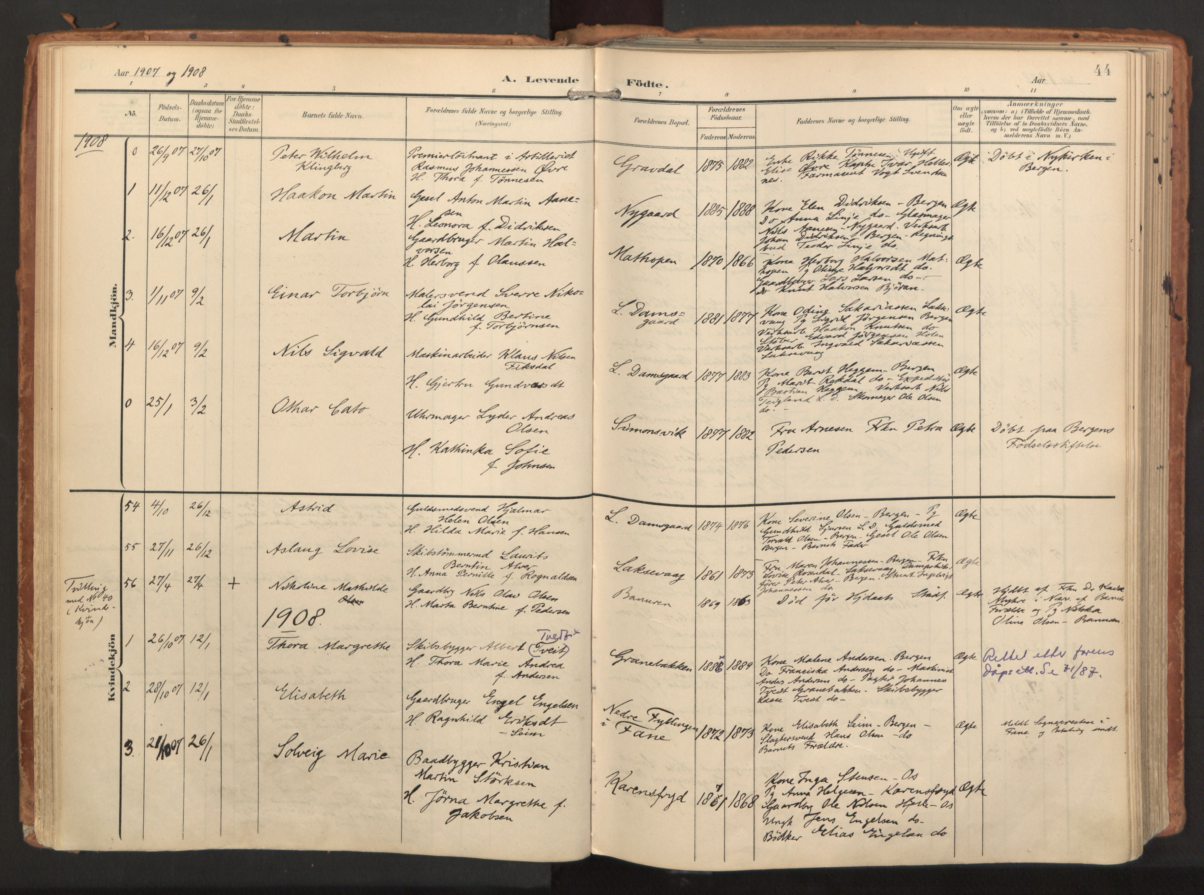 Laksevåg Sokneprestembete, AV/SAB-A-76501/H/Ha/Haa/Haaa/L0001: Ministerialbok nr. A 1, 1903-1917, s. 44