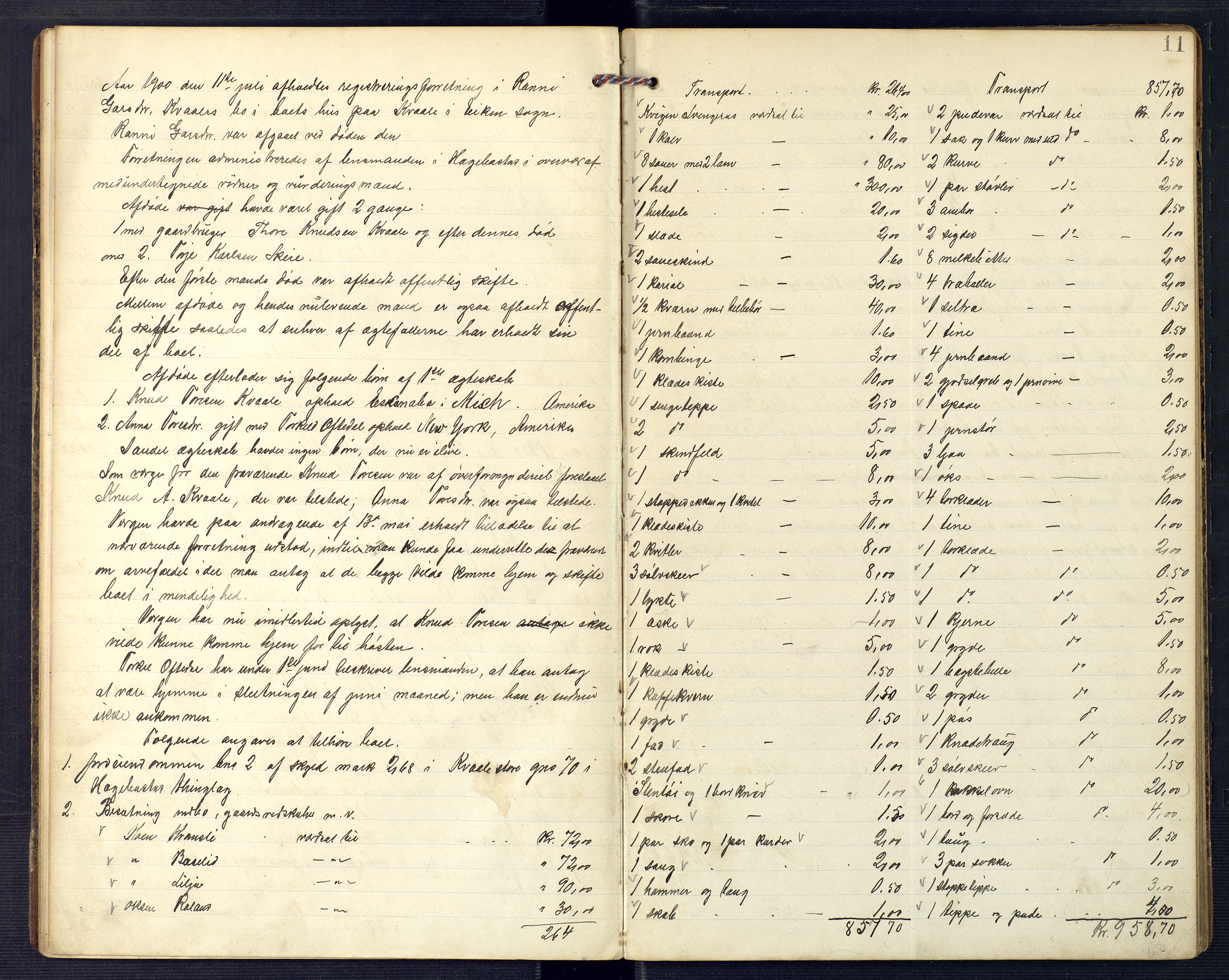 Lyngdal sorenskriveri, AV/SAK-1221-0004/H/Hc/L0862: Skifteregistreringsprotokoll nr. 12, Hægebostad tinglag, 1898-1905, s. 10b-11a