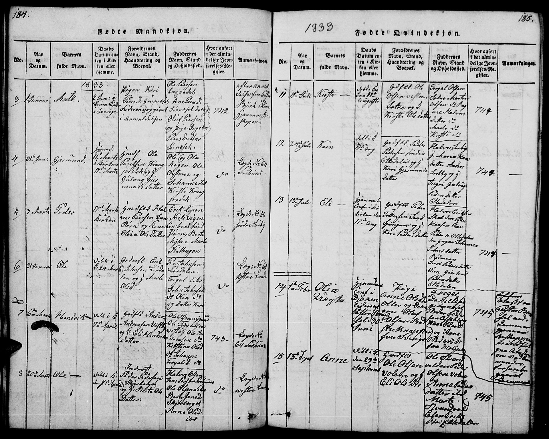 Trysil prestekontor, AV/SAH-PREST-046/H/Ha/Hab/L0004: Klokkerbok nr. 4, 1814-1841, s. 184-185