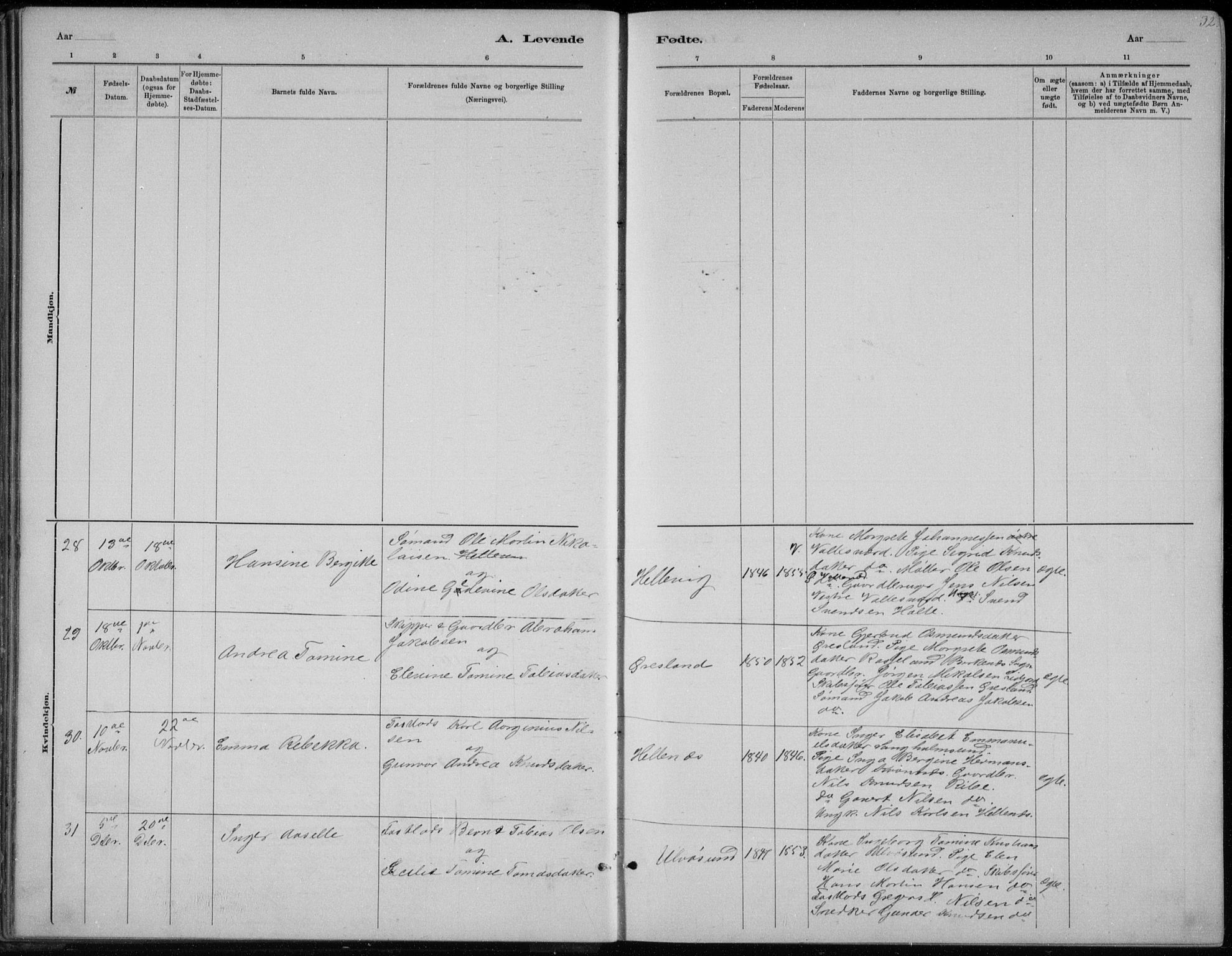 Høvåg sokneprestkontor, SAK/1111-0025/F/Fb/L0004: Klokkerbok nr. B 4, 1883-1898, s. 32