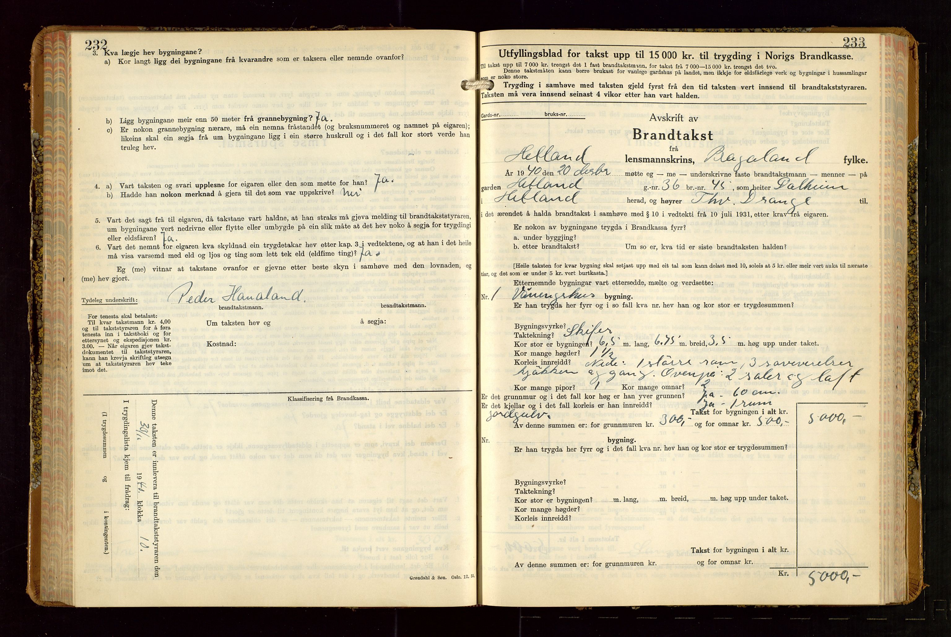 Hetland lensmannskontor, AV/SAST-A-100101/Gob/L0007: "Brandtakstbok", 1939-1949, s. 232-233