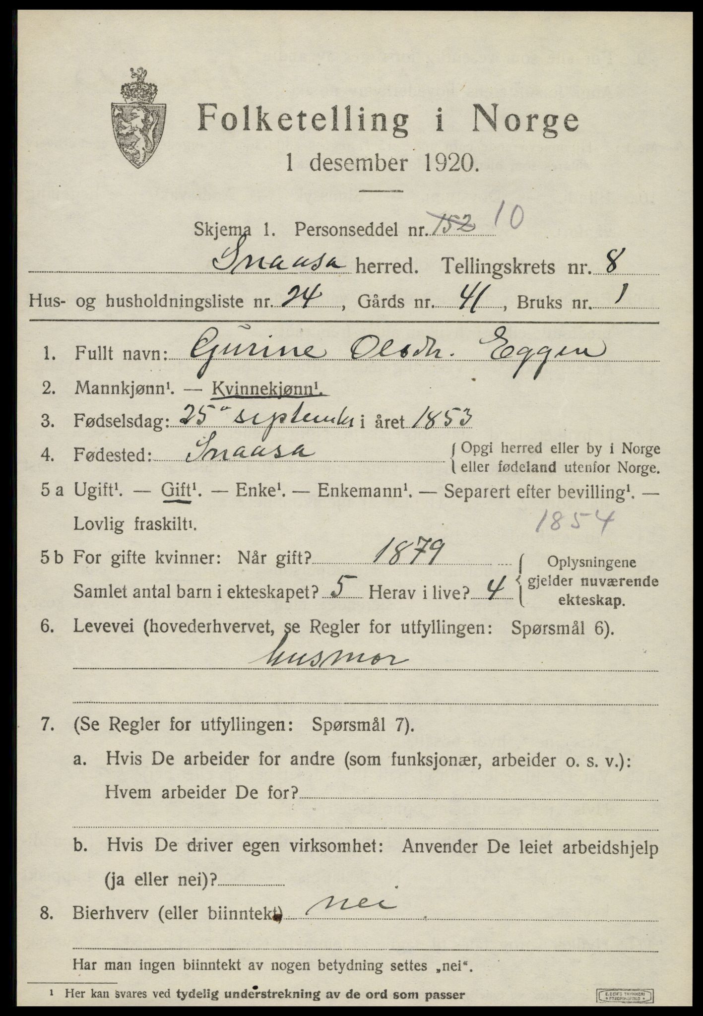 SAT, Folketelling 1920 for 1736 Snåsa herred, 1920, s. 3474