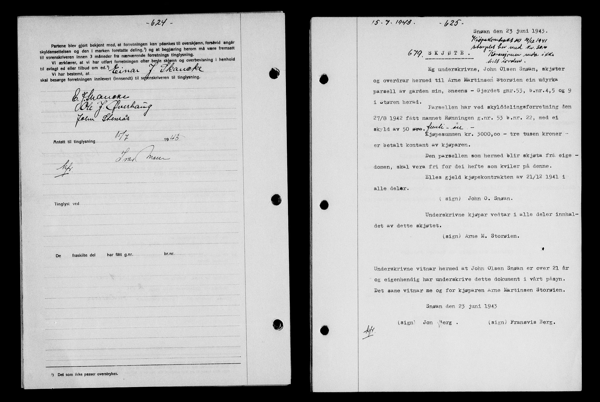 Gauldal sorenskriveri, SAT/A-0014/1/2/2C/L0056: Pantebok nr. 61, 1942-1943, Dagboknr: 679/1943