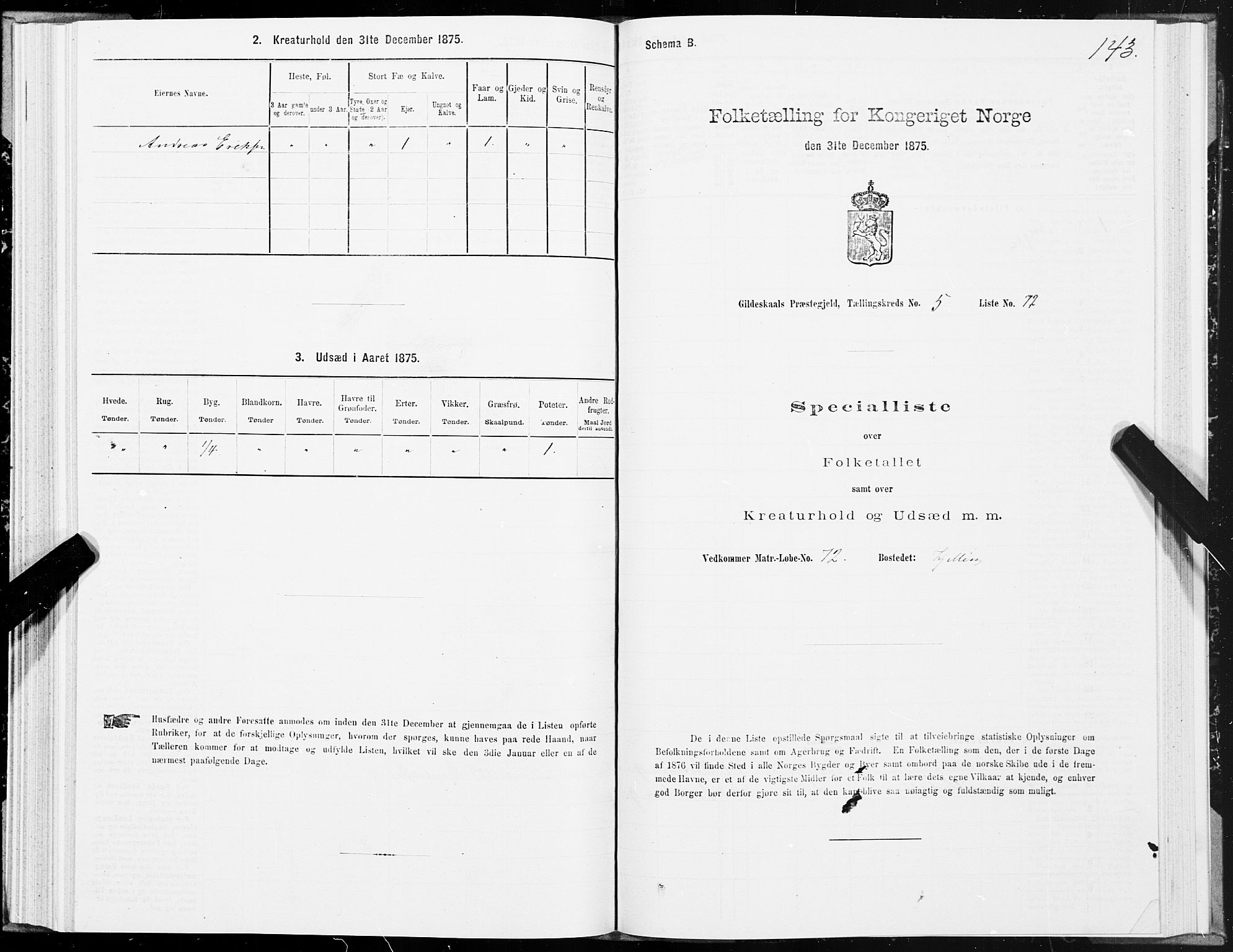 SAT, Folketelling 1875 for 1838P Gildeskål prestegjeld, 1875, s. 3143