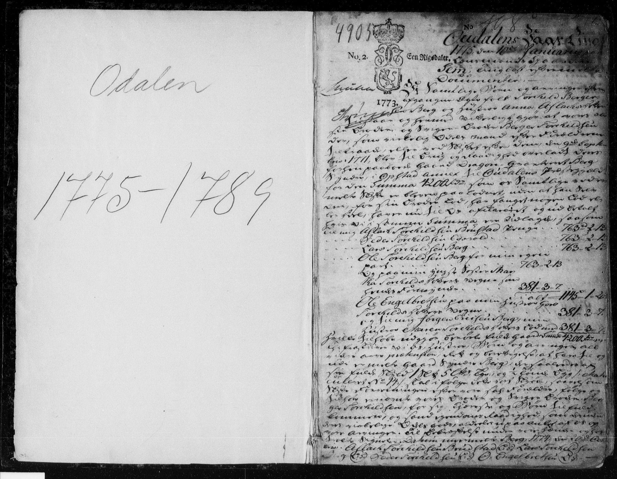 Solør og Odalen sorenskriveri, SAH/TING-026/H/Hb/L0007: Pantebok nr. 7, 1775-1789, s. 1