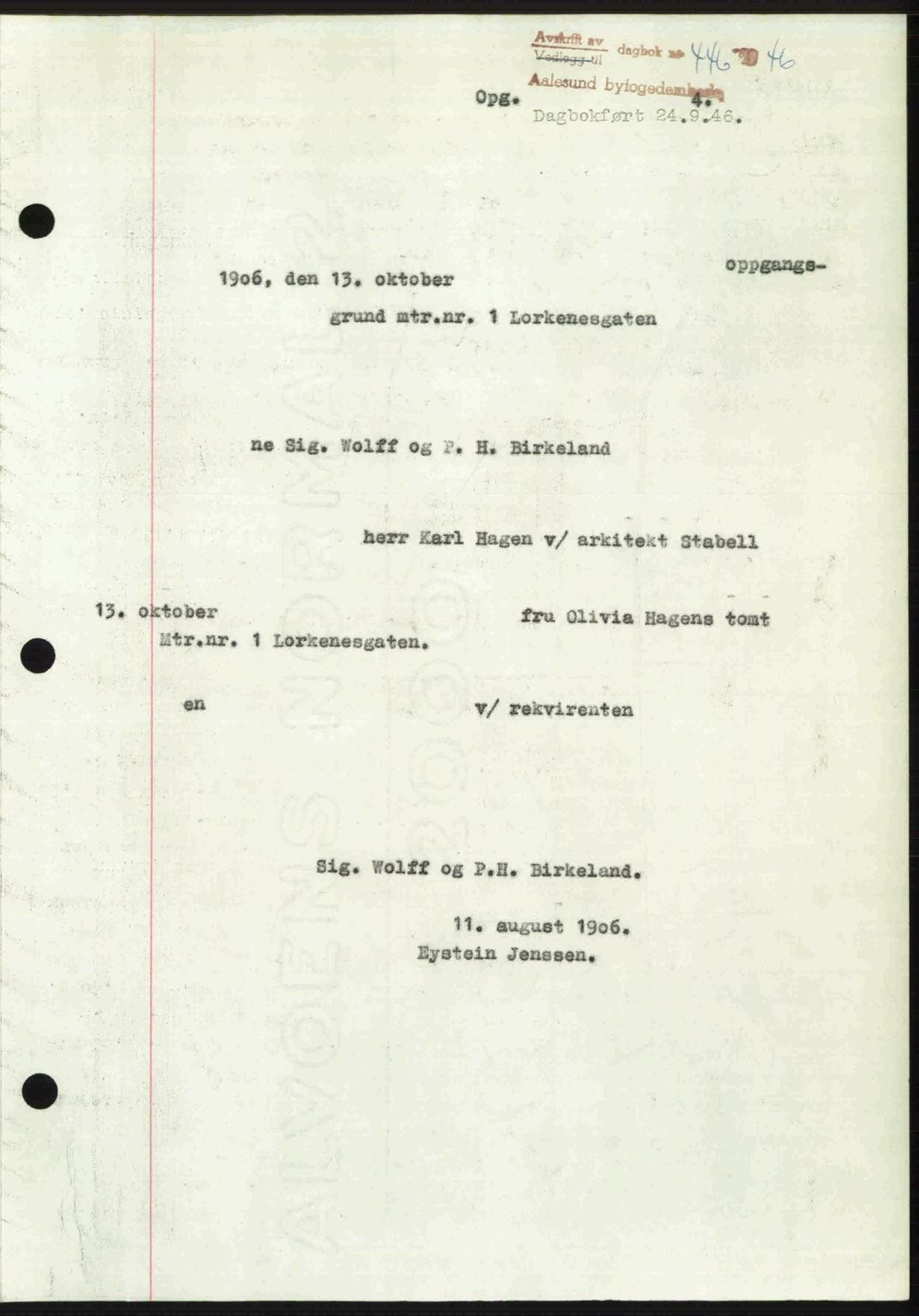 Ålesund byfogd, AV/SAT-A-4384: Pantebok nr. 36b, 1946-1947, Dagboknr: 446/1946
