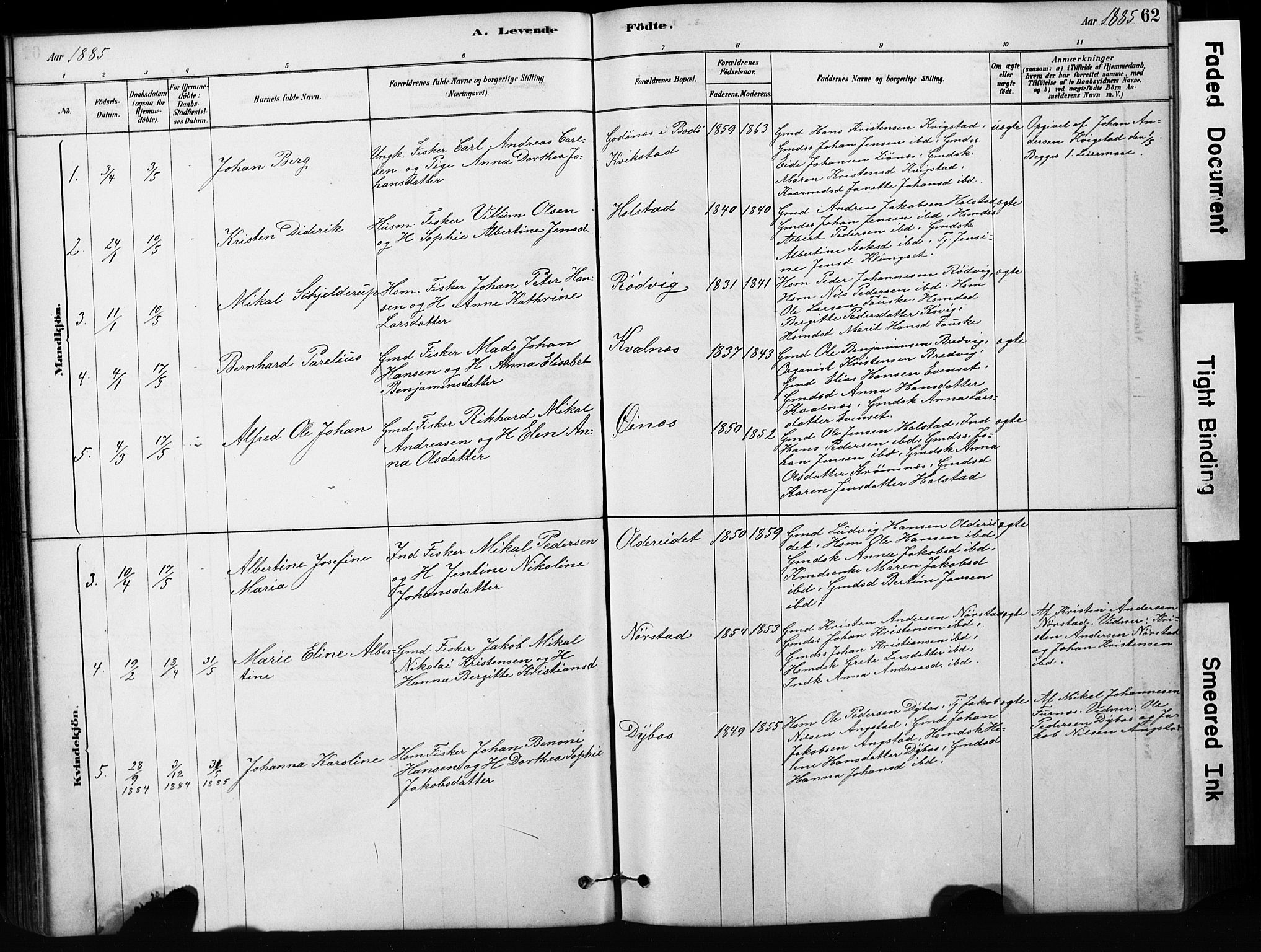 Ministerialprotokoller, klokkerbøker og fødselsregistre - Nordland, AV/SAT-A-1459/852/L0754: Klokkerbok nr. 852C05, 1878-1894, s. 62