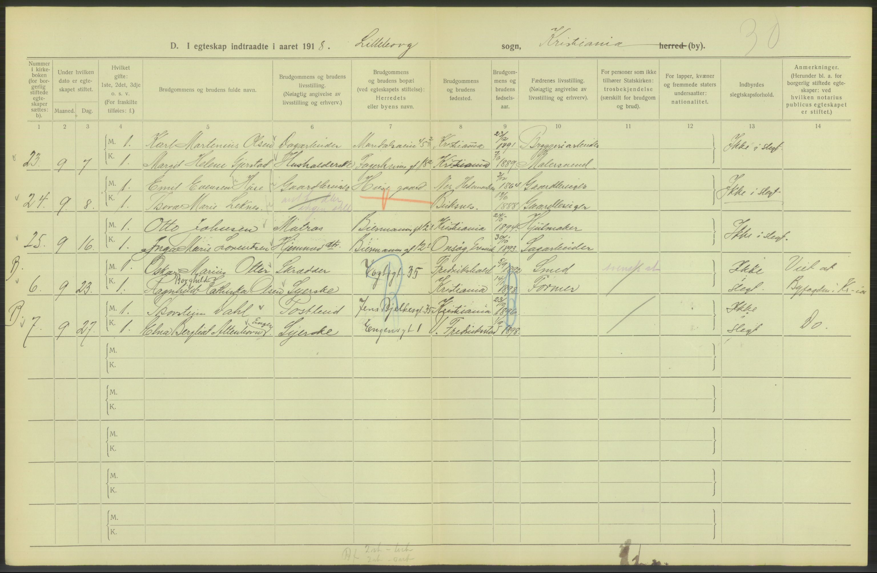 Statistisk sentralbyrå, Sosiodemografiske emner, Befolkning, AV/RA-S-2228/D/Df/Dfb/Dfbh/L0009: Kristiania: Gifte, 1918, s. 440