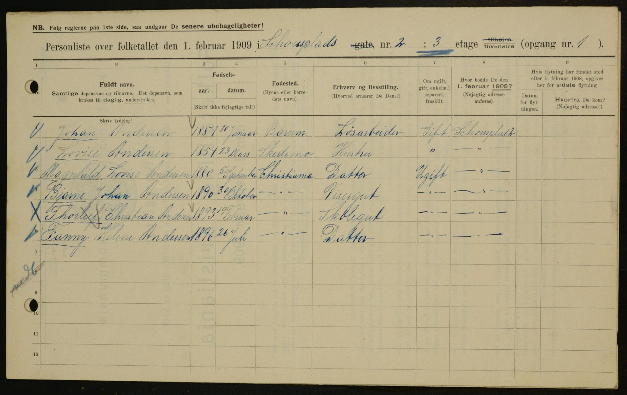 OBA, Kommunal folketelling 1.2.1909 for Kristiania kjøpstad, 1909, s. 82058