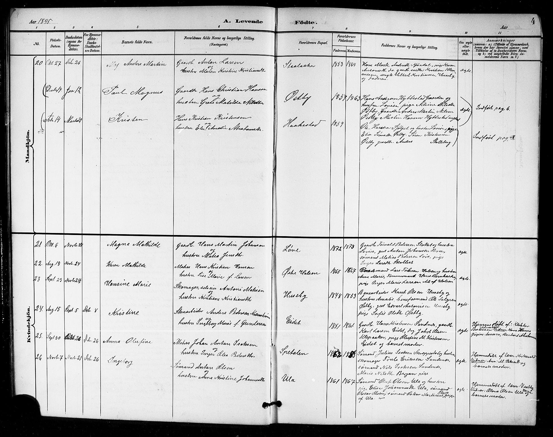 Tjølling kirkebøker, AV/SAKO-A-60/G/Ga/L0002: Klokkerbok nr. 2, 1895-1918, s. 4