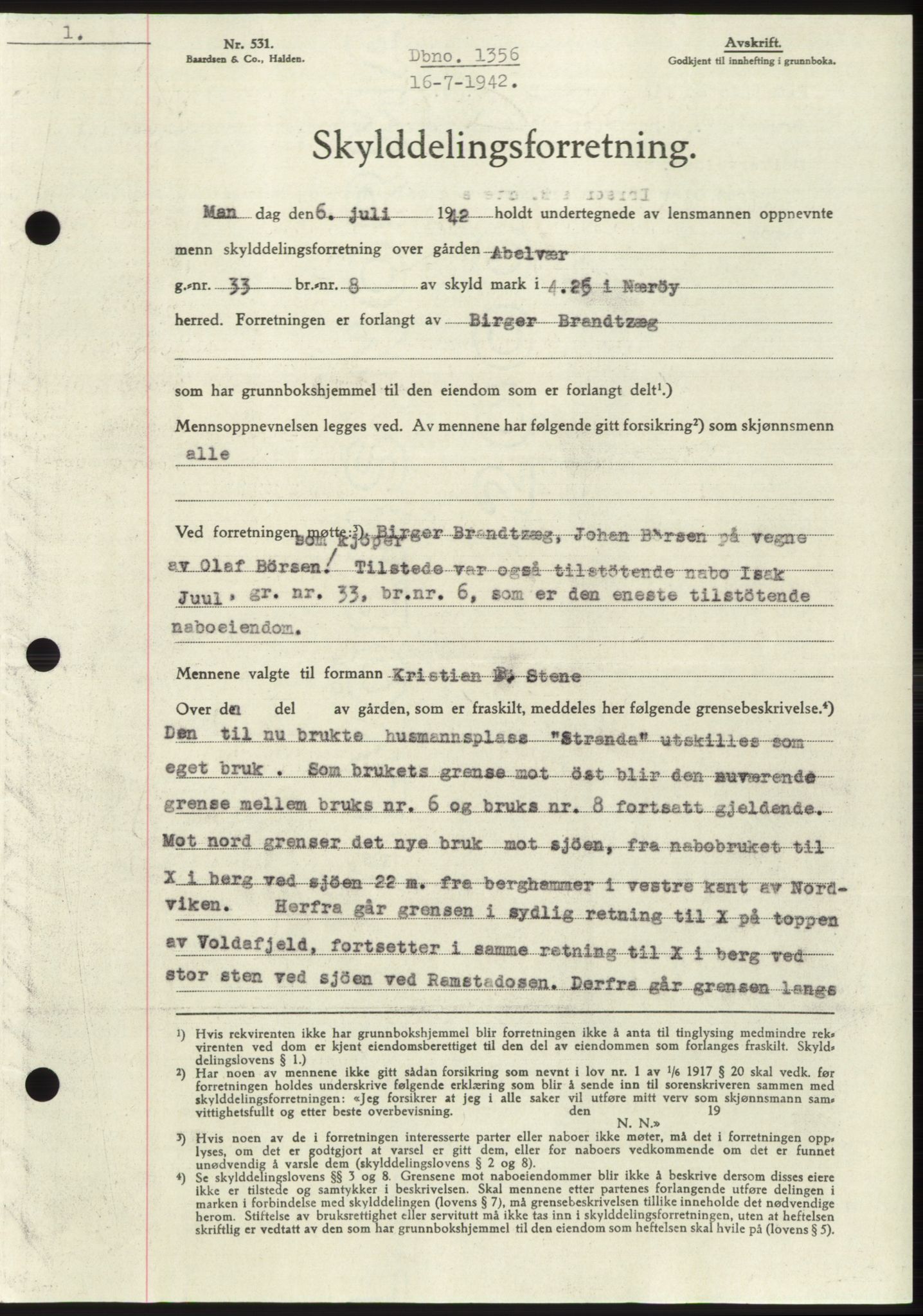 Namdal sorenskriveri, SAT/A-4133/1/2/2C: Pantebok nr. -, 1942-1943, Dagboknr: 1356/1942
