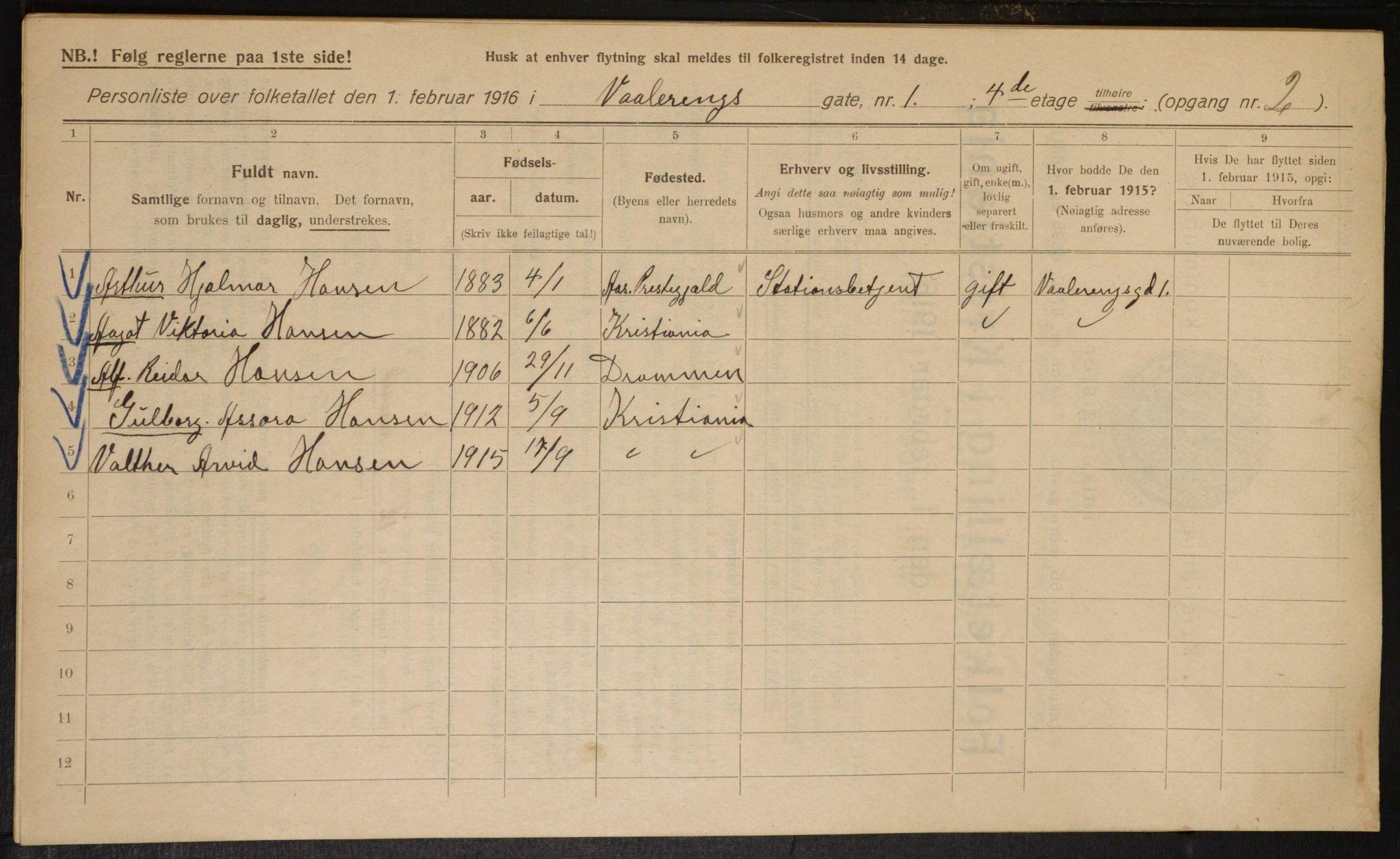 OBA, Kommunal folketelling 1.2.1916 for Kristiania, 1916, s. 129205