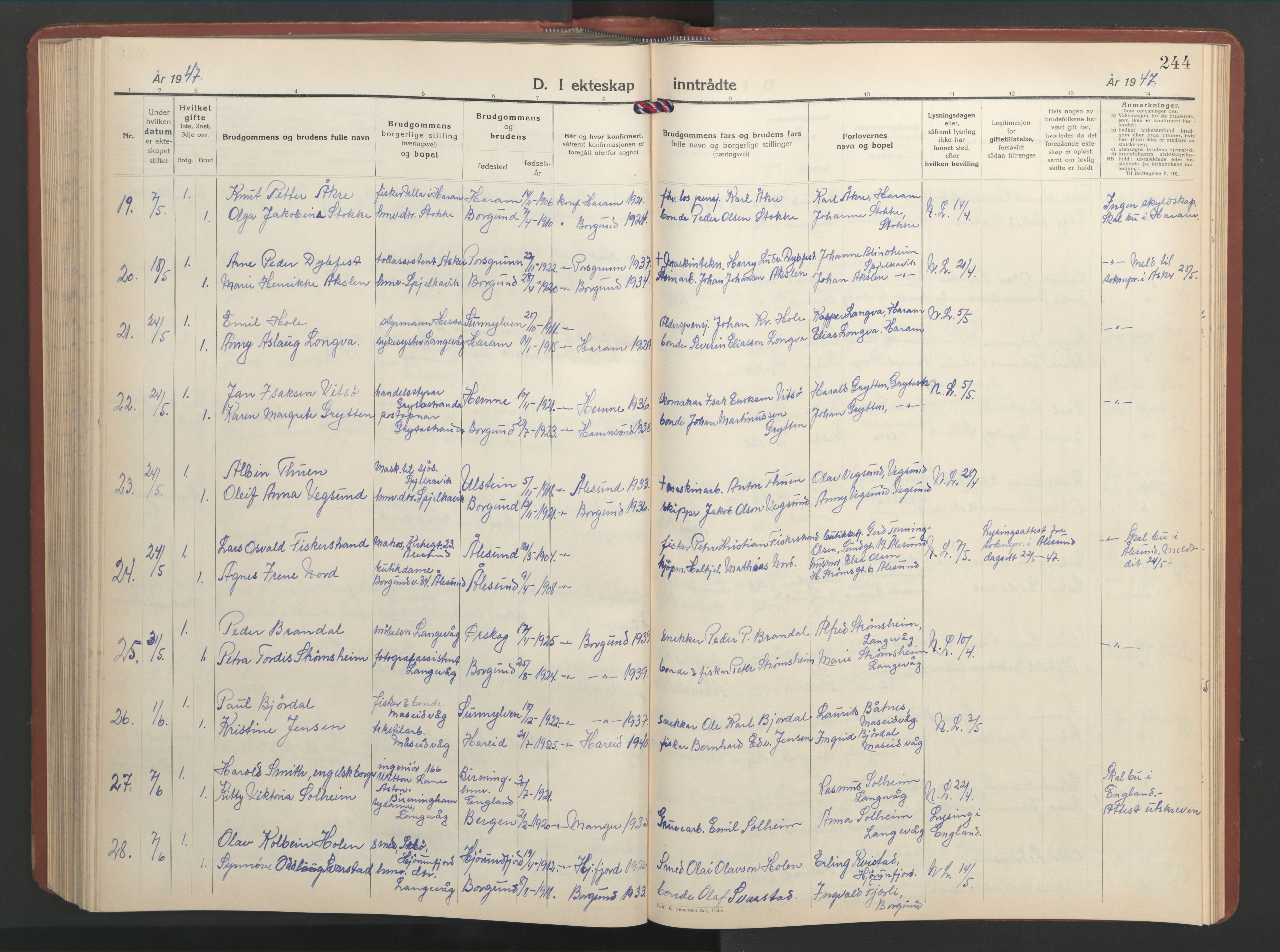 Ministerialprotokoller, klokkerbøker og fødselsregistre - Møre og Romsdal, AV/SAT-A-1454/528/L0437: Klokkerbok nr. 528C18, 1939-1948, s. 244