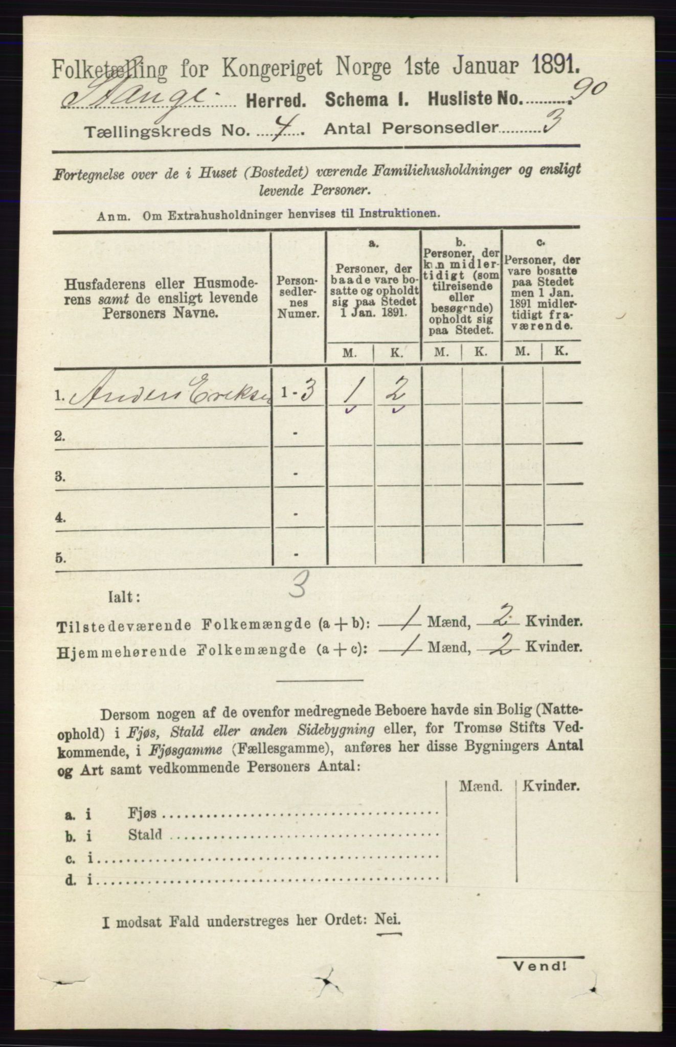 RA, Folketelling 1891 for 0417 Stange herred, 1891, s. 2319