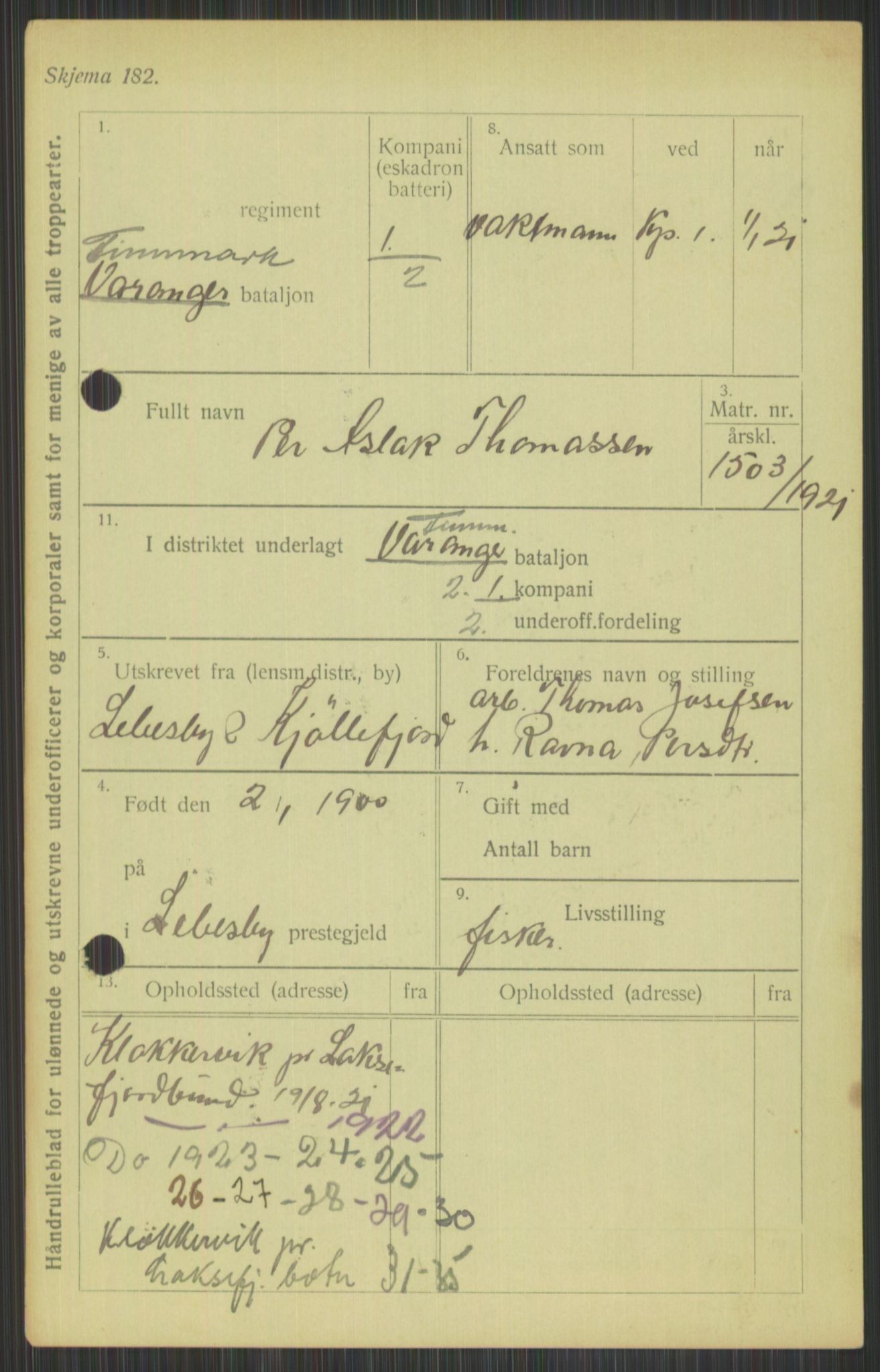 Forsvaret, Varanger bataljon, AV/RA-RAFA-2258/1/D/L0440: Rulleblad for fødte 1892-1912, 1892-1912, s. 549