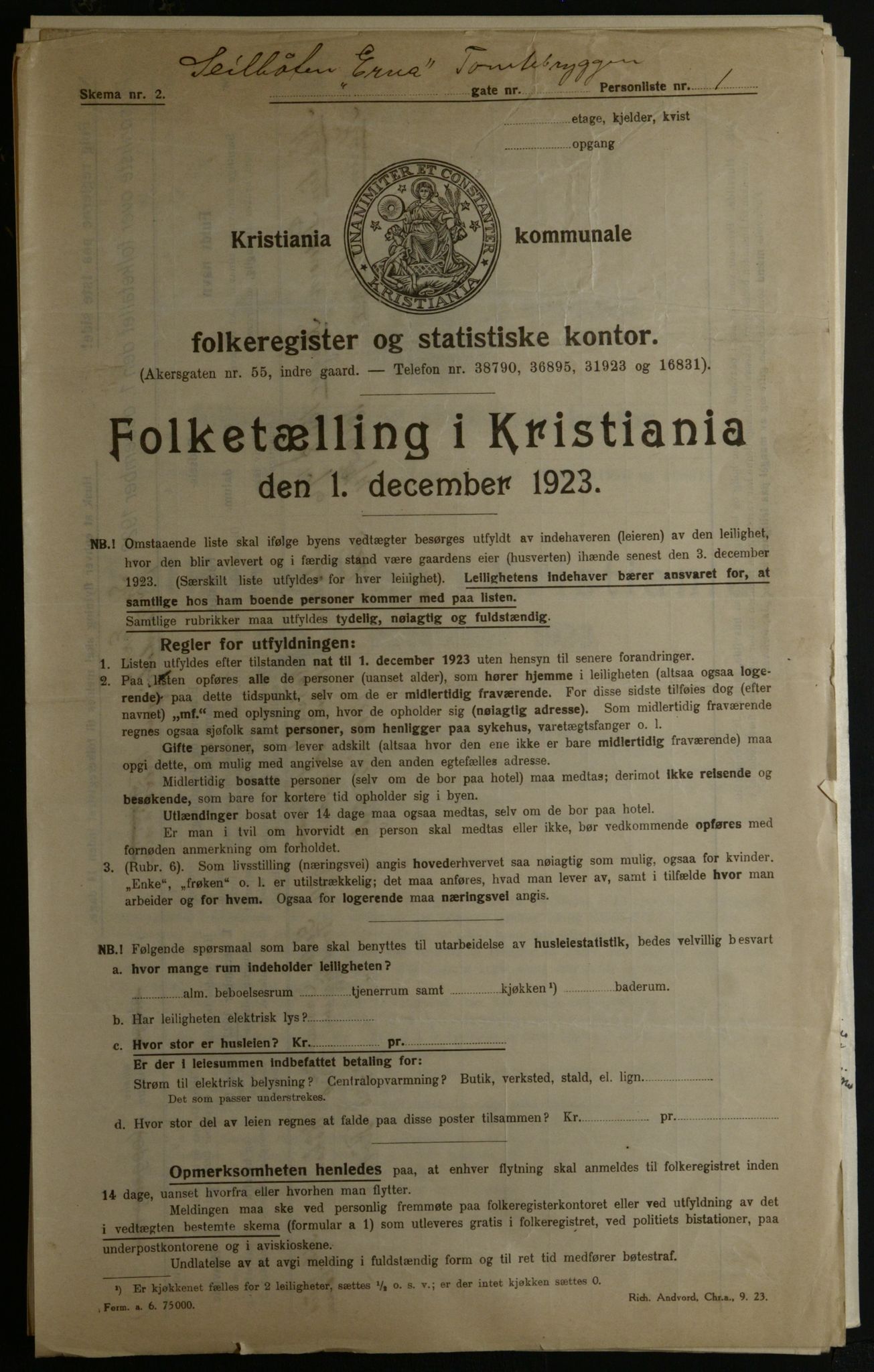 OBA, Kommunal folketelling 1.12.1923 for Kristiania, 1923, s. 125187