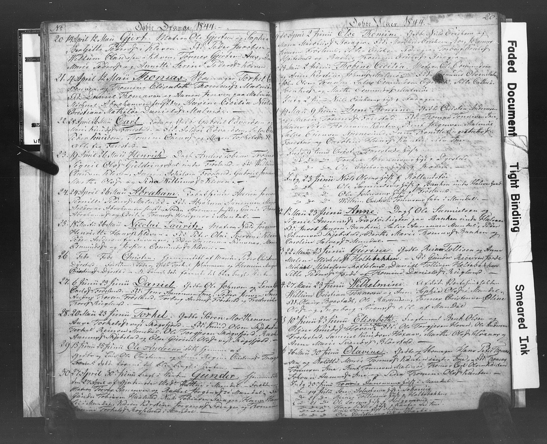 Mandal sokneprestkontor, AV/SAK-1111-0030/F/Fb/Fba/L0005: Klokkerbok nr. B 1E, 1842-1845, s. 20