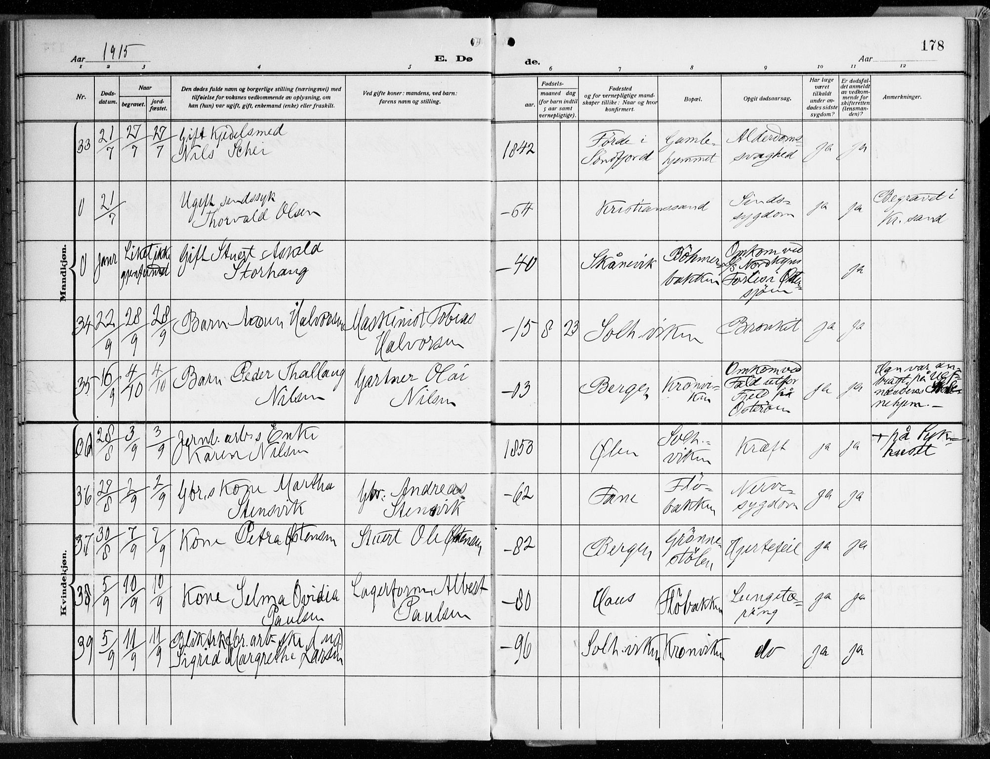 Årstad Sokneprestembete, AV/SAB-A-79301/H/Haa/L0003: Ministerialbok nr. A 3, 1914-1919, s. 178