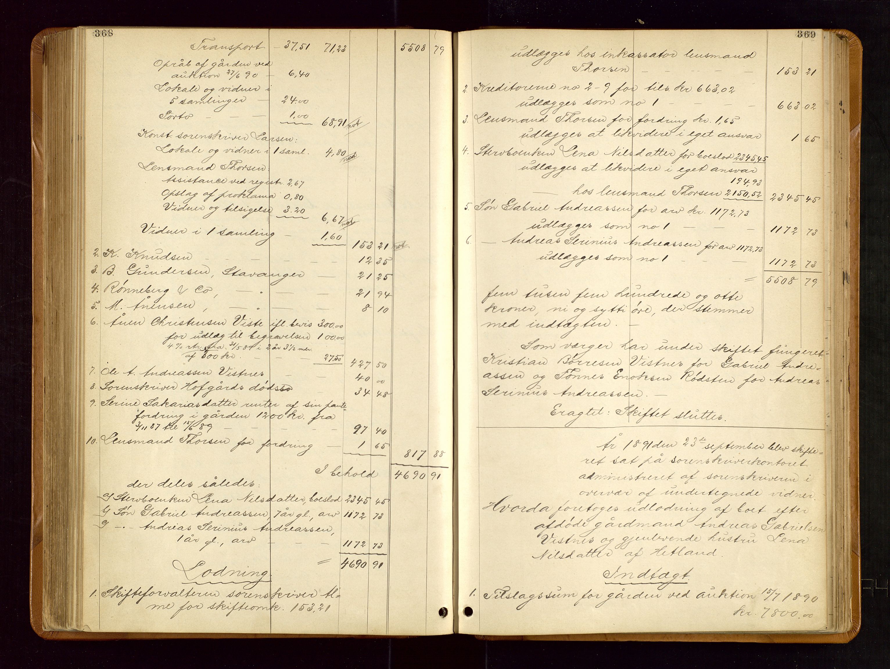 Jæren sorenskriveri, AV/SAST-A-100310/01/5/50/50BB/L0004: SKIFTEUTLODNINGSPROTOKOLL, 1887-1893, s. 368-369