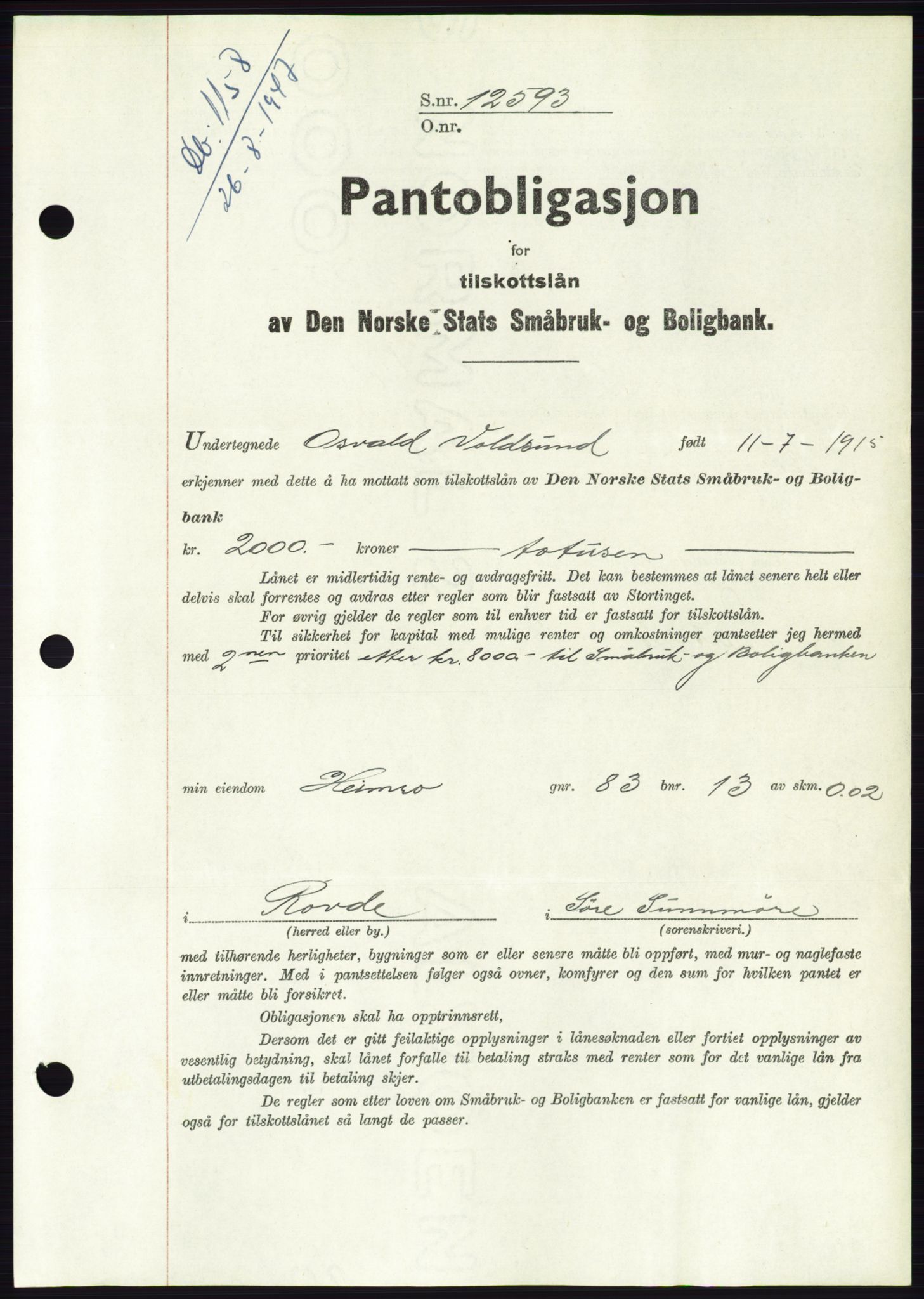 Søre Sunnmøre sorenskriveri, AV/SAT-A-4122/1/2/2C/L0115: Pantebok nr. 3B, 1947-1948, Dagboknr: 1158/1947