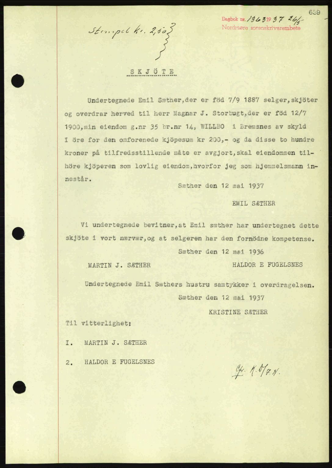 Nordmøre sorenskriveri, SAT/A-4132/1/2/2Ca: Pantebok nr. A81, 1937-1937, Dagboknr: 1363/1937