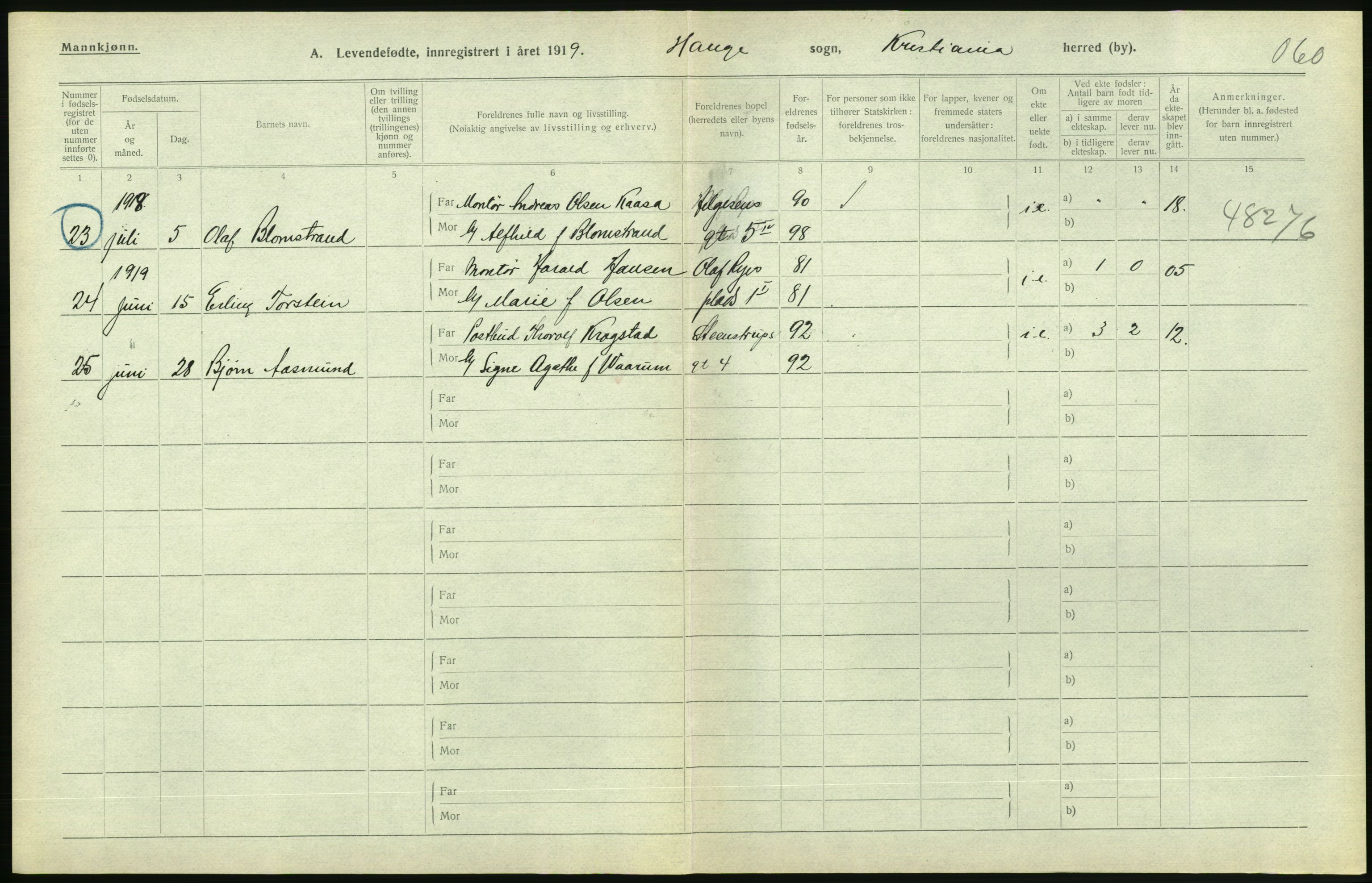 Statistisk sentralbyrå, Sosiodemografiske emner, Befolkning, AV/RA-S-2228/D/Df/Dfb/Dfbi/L0008: Kristiania: Levendefødte menn og kvinner., 1919