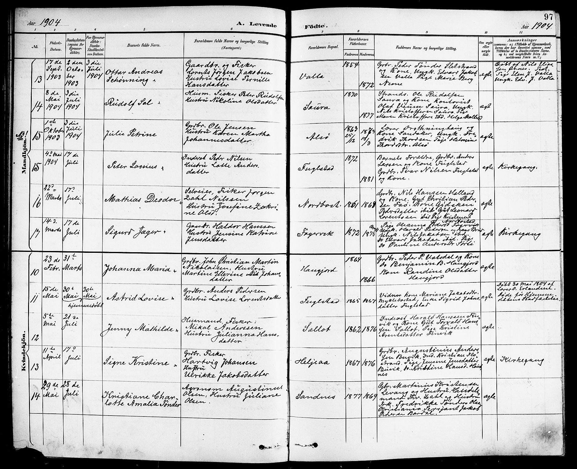 Ministerialprotokoller, klokkerbøker og fødselsregistre - Nordland, AV/SAT-A-1459/838/L0559: Klokkerbok nr. 838C06, 1893-1910, s. 97