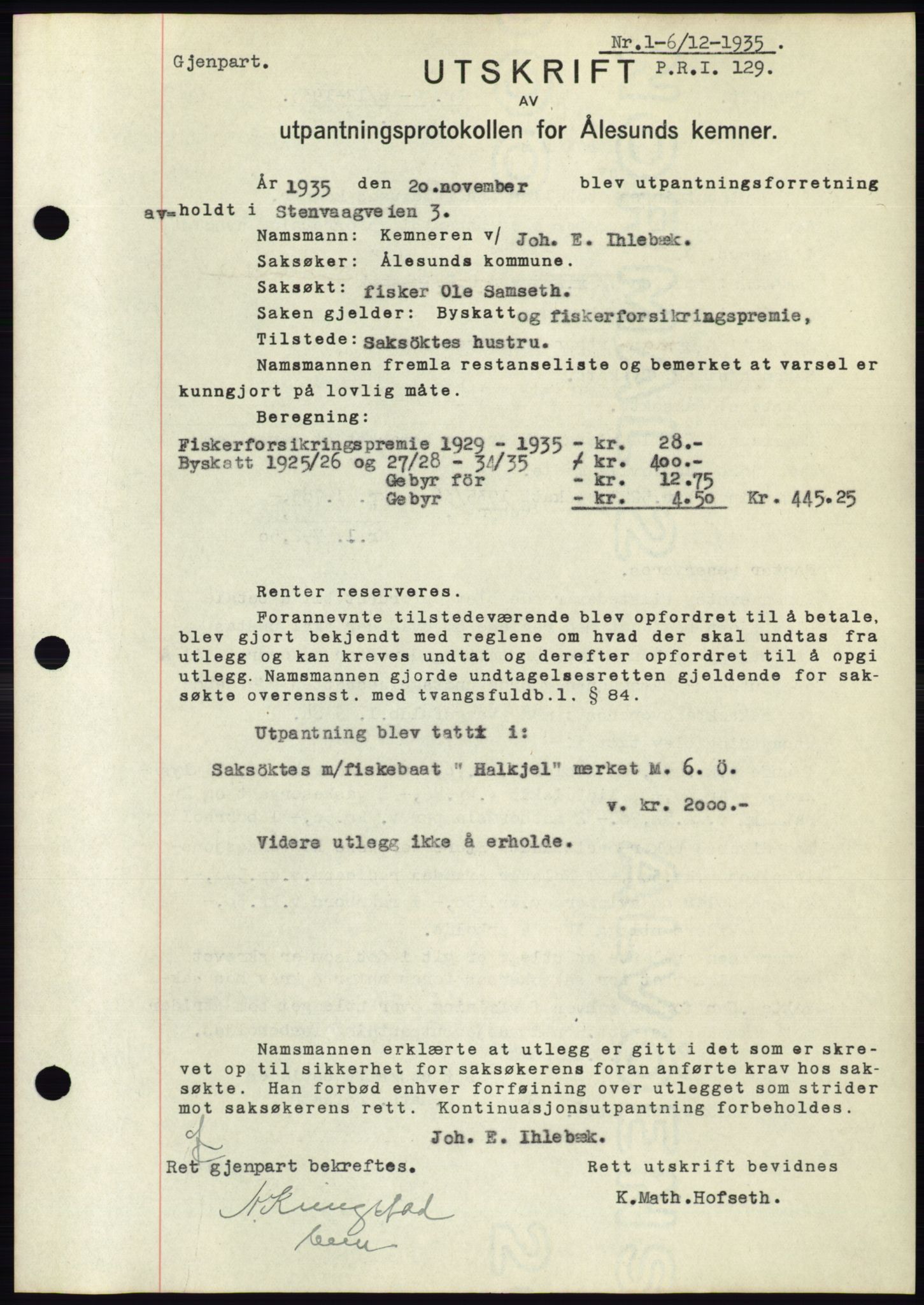 Ålesund byfogd, SAT/A-4384: Pantebok nr. 32, 1934-1935, Tingl.dato: 06.12.1935