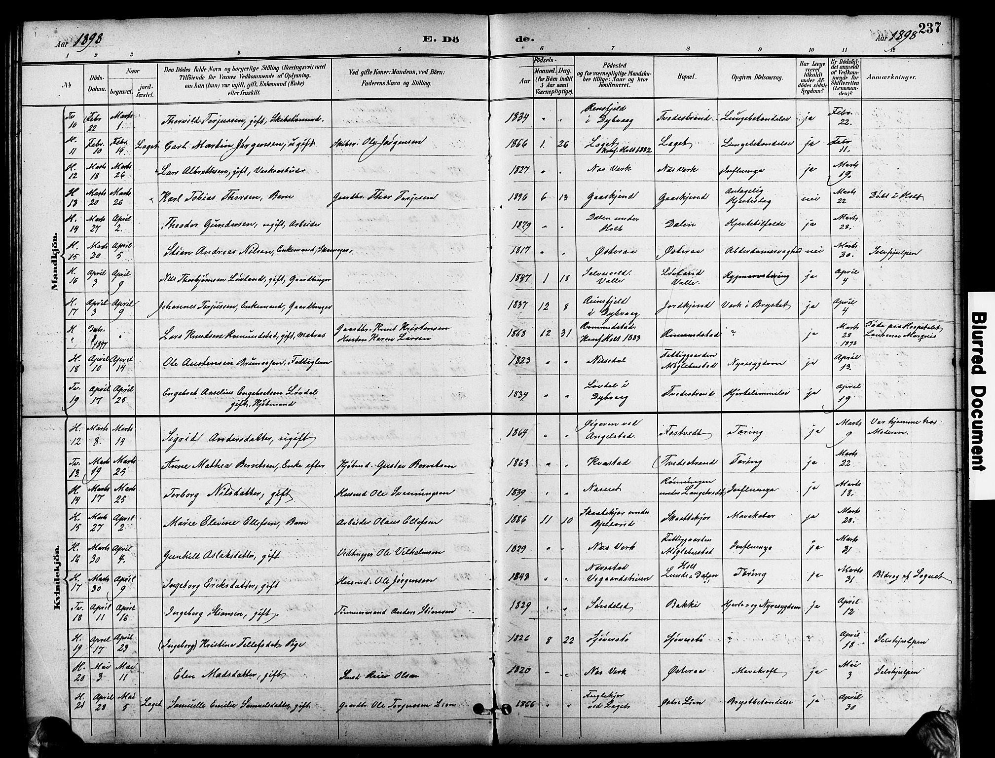 Holt sokneprestkontor, AV/SAK-1111-0021/F/Fb/L0011: Klokkerbok nr. B 11, 1897-1921, s. 237