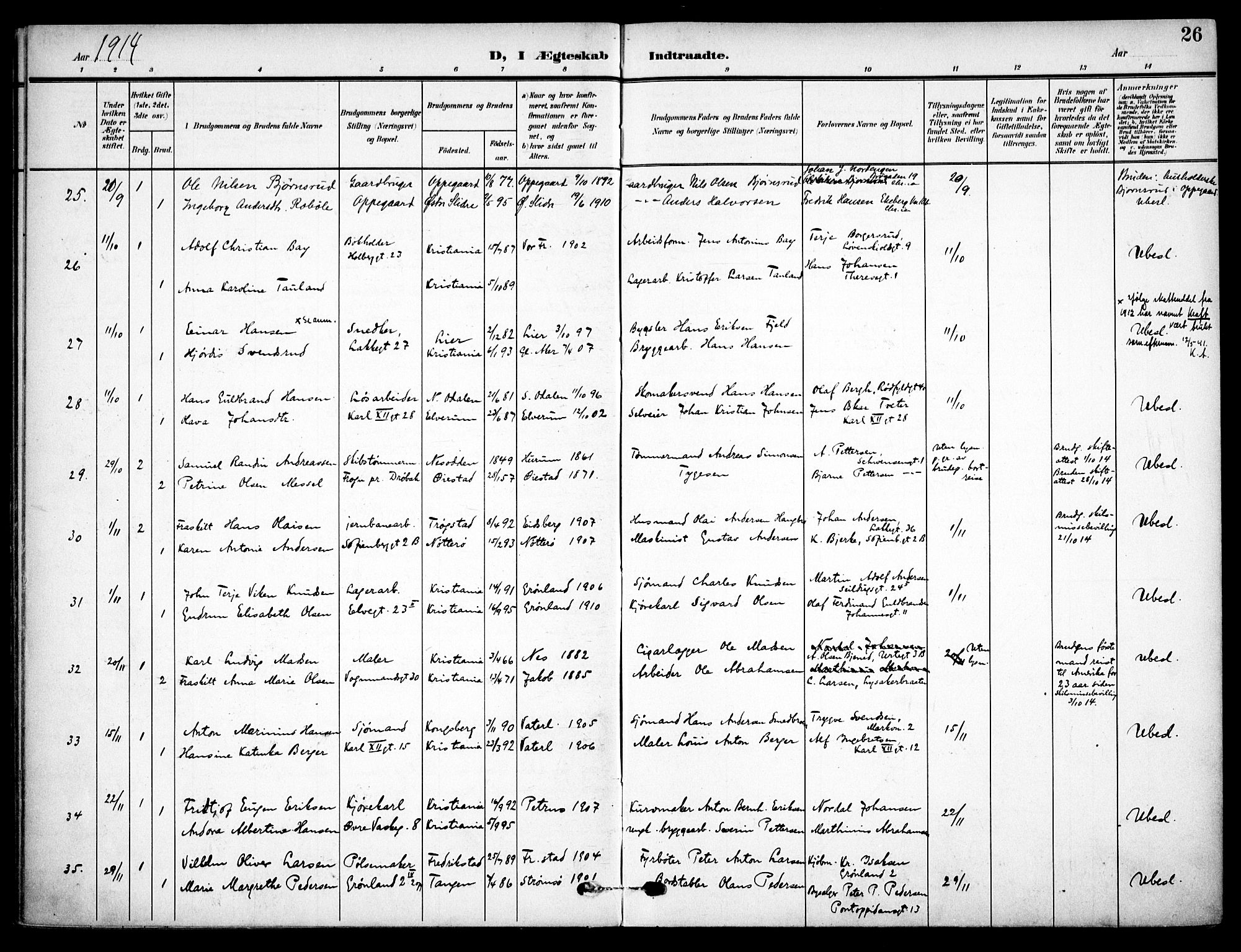 Vaterland prestekontor Kirkebøker, AV/SAO-A-10880/F/Fa/L0002: Ministerialbok nr. 2, 1907-1921, s. 26