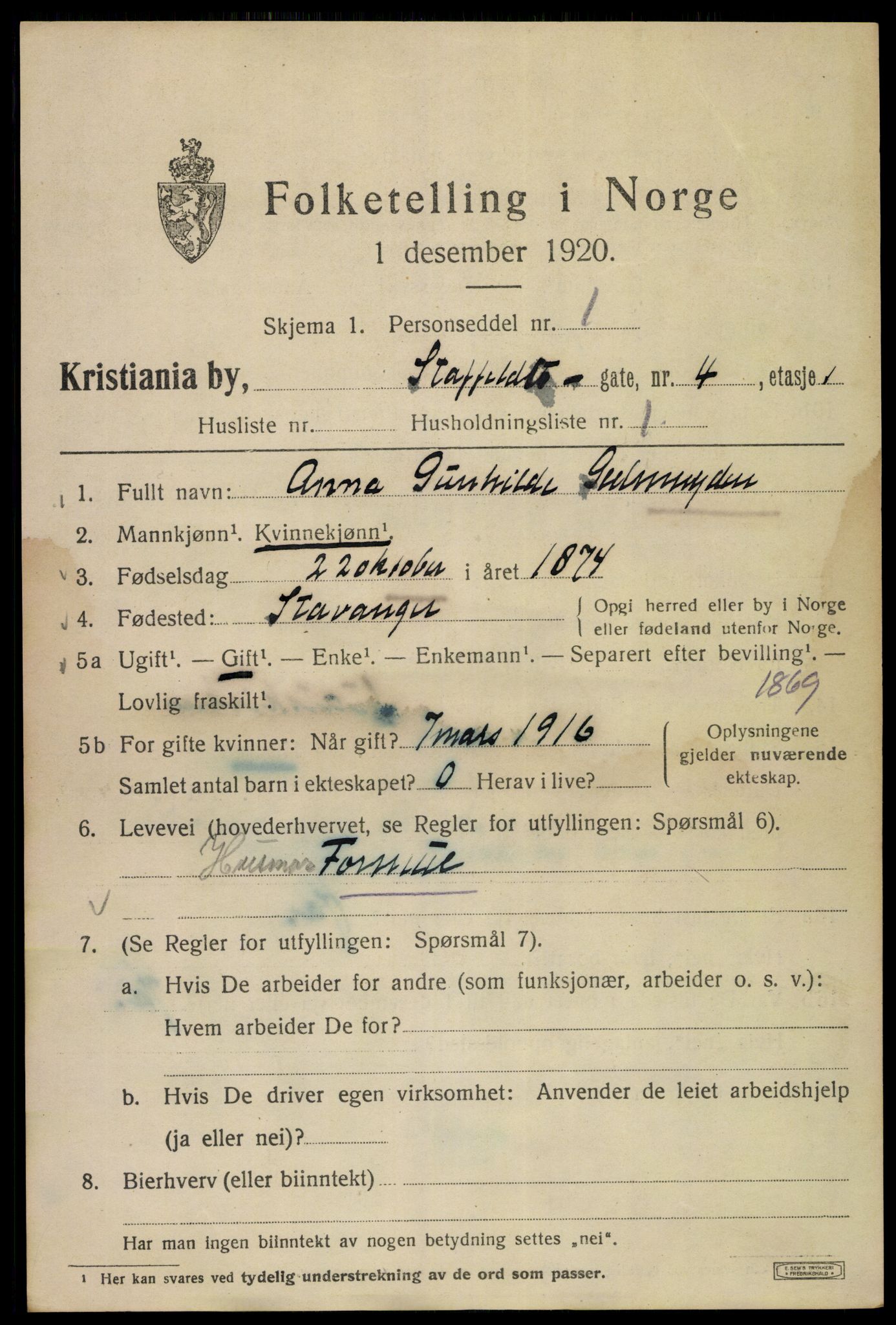 SAO, Folketelling 1920 for 0301 Kristiania kjøpstad, 1920, s. 536121
