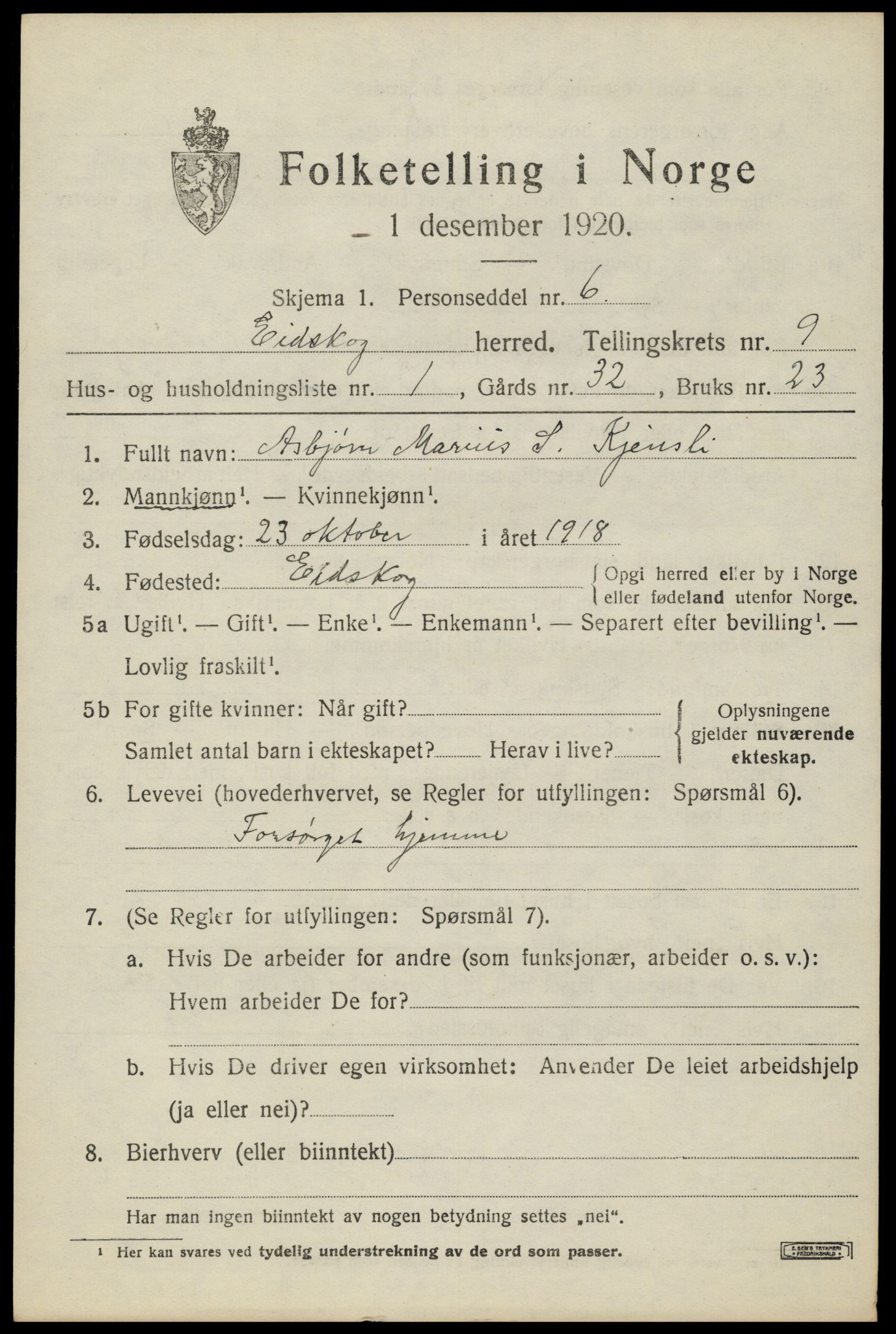 SAH, Folketelling 1920 for 0420 Eidskog herred, 1920, s. 10181