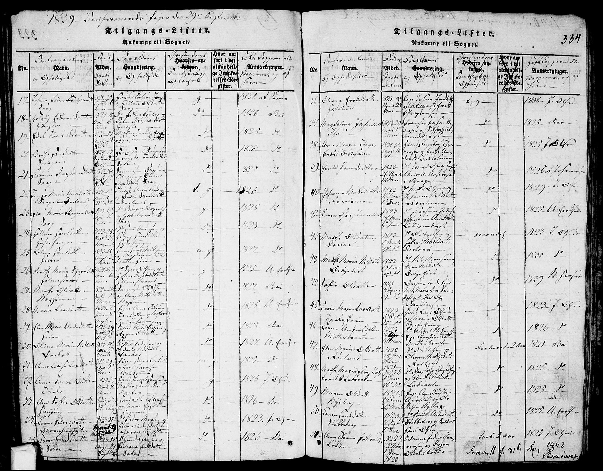 Skjeberg prestekontor Kirkebøker, AV/SAO-A-10923/G/Ga/L0001: Klokkerbok nr. I 1, 1815-1830, s. 334