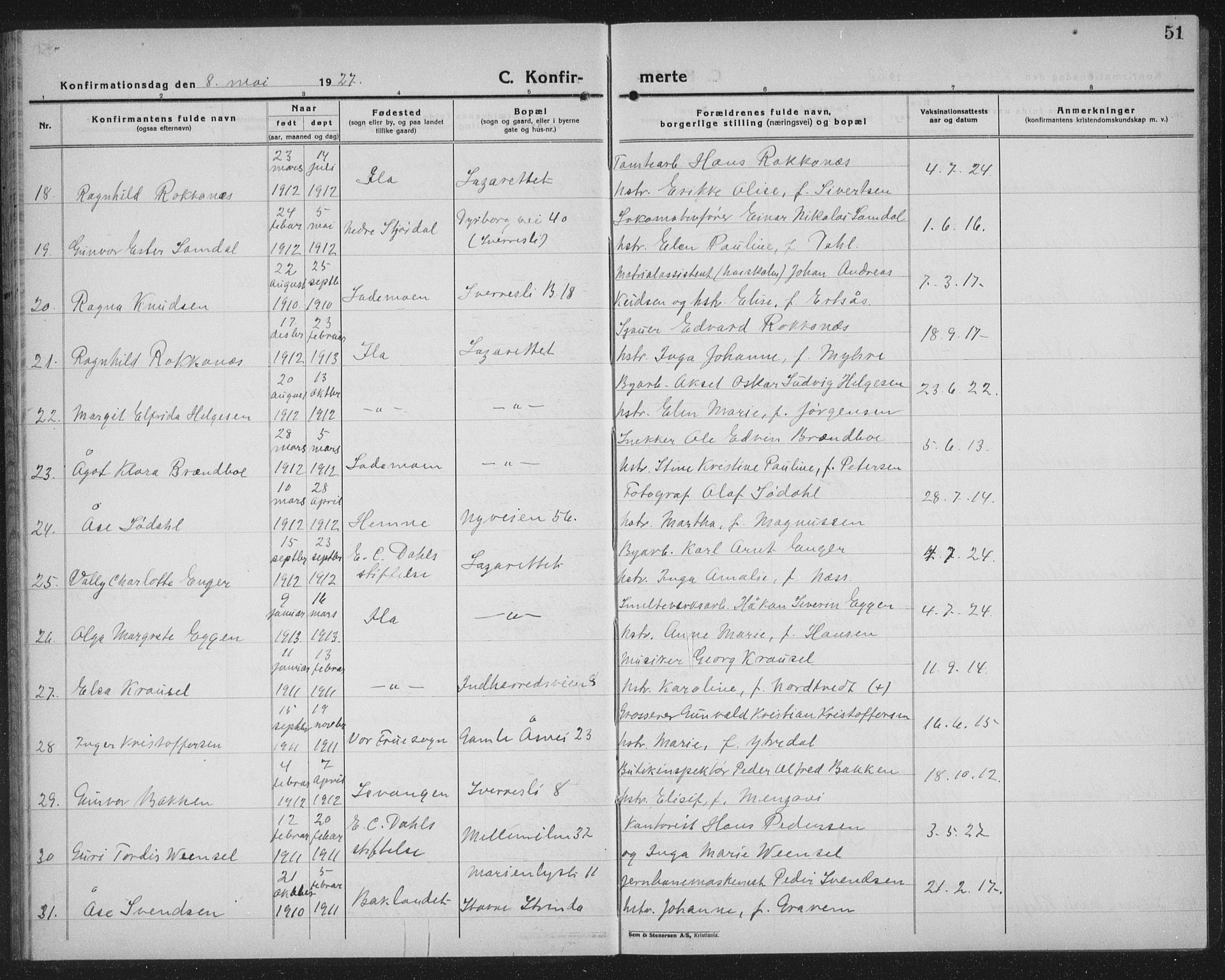 Ministerialprotokoller, klokkerbøker og fødselsregistre - Sør-Trøndelag, SAT/A-1456/603/L0175: Klokkerbok nr. 603C03, 1923-1941, s. 51