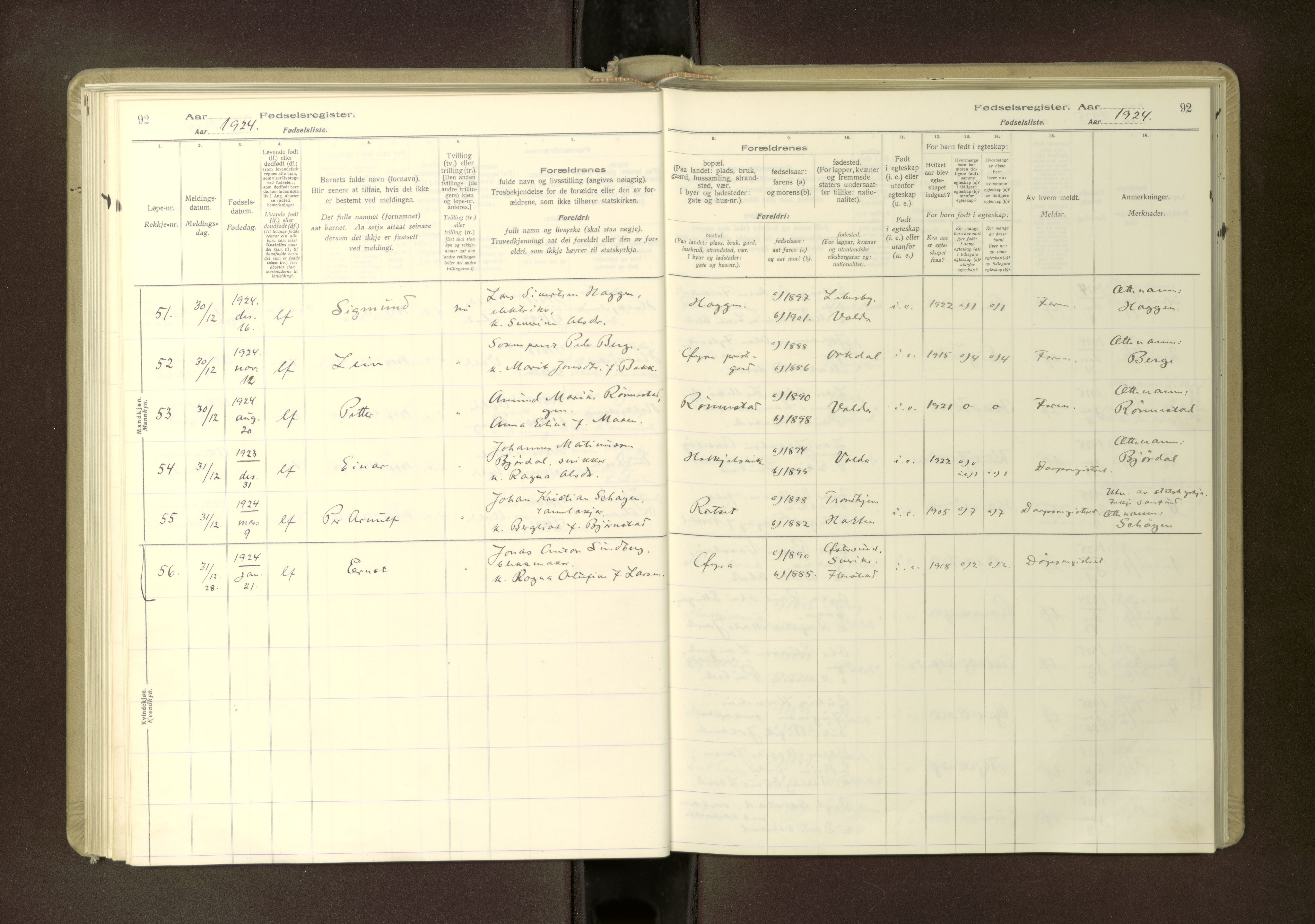 Ministerialprotokoller, klokkerbøker og fødselsregistre - Møre og Romsdal, AV/SAT-A-1454/511/L0165: Fødselsregister nr. 511---, 1916-1937, s. 92