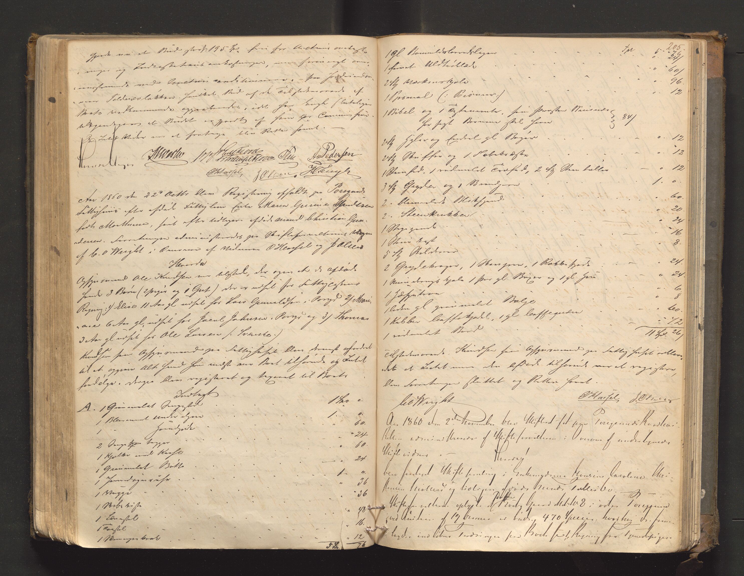 Porsgrunn byfogd, AV/SAKO-A-106/H/Hb/L0007: Skifteprotokoll - C., 1853-1864, s. 204b-205a