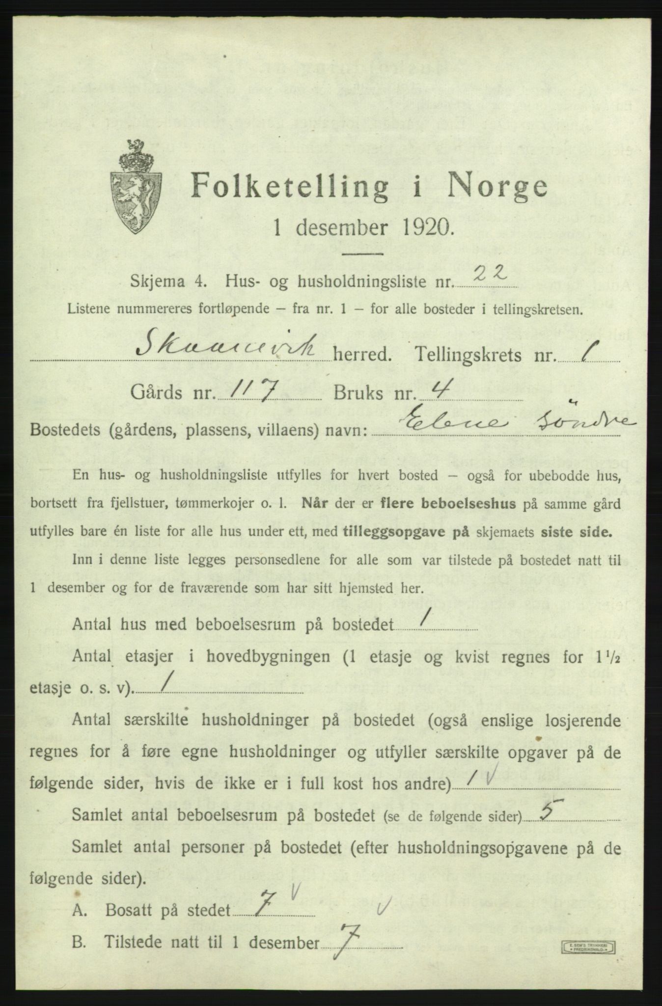 SAB, Folketelling 1920 for 1212 Skånevik herred, 1920, s. 165