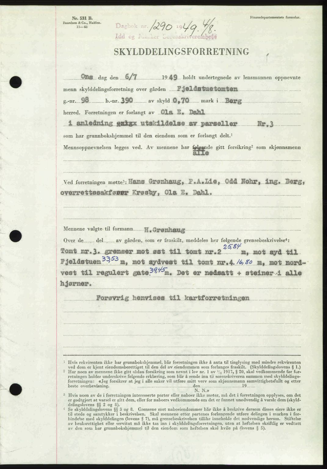Idd og Marker sorenskriveri, SAO/A-10283/G/Gb/Gbb/L0012: Pantebok nr. A12, 1949-1949, Dagboknr: 1290/1949