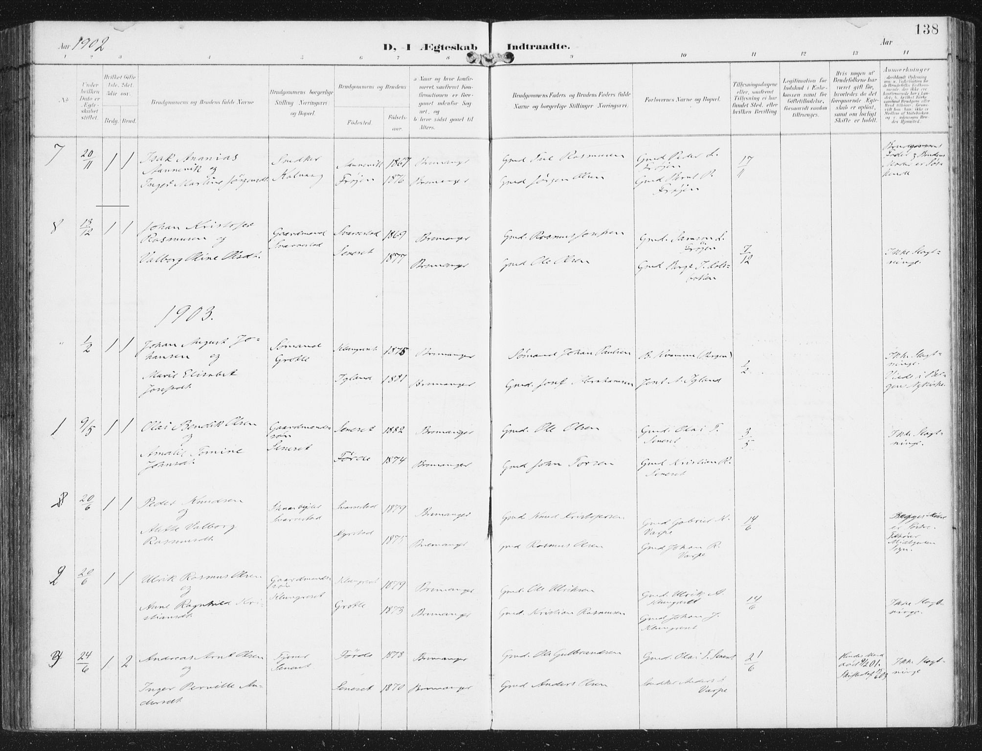 Bremanger sokneprestembete, AV/SAB-A-82201/H/Haa/Haab/L0002: Ministerialbok nr. B  2, 1896-1908, s. 138