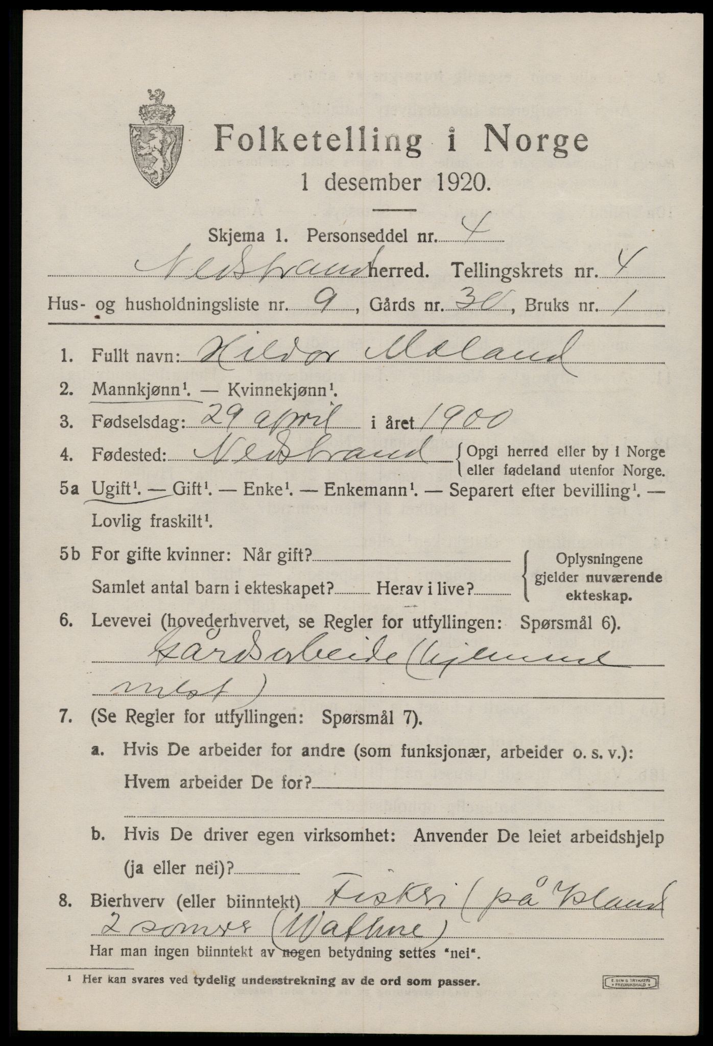 SAST, Folketelling 1920 for 1139 Nedstrand herred, 1920, s. 2023
