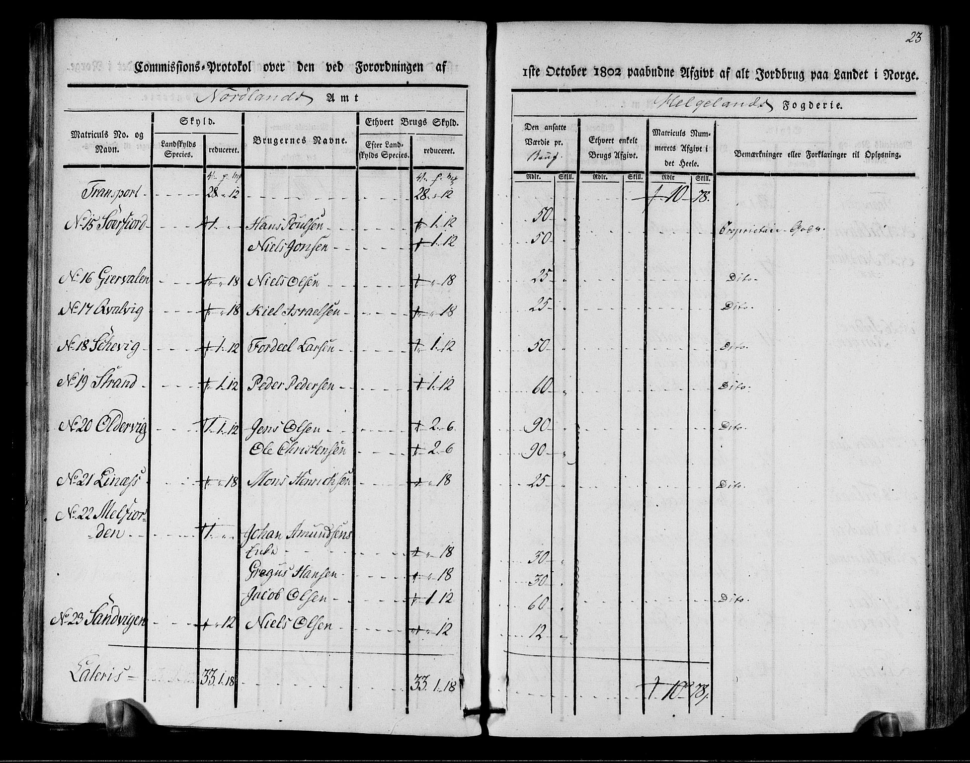 Rentekammeret inntil 1814, Realistisk ordnet avdeling, AV/RA-EA-4070/N/Ne/Nea/L0157: Helgeland fogderi. Kommisjonsprotokoll, 1803, s. 21