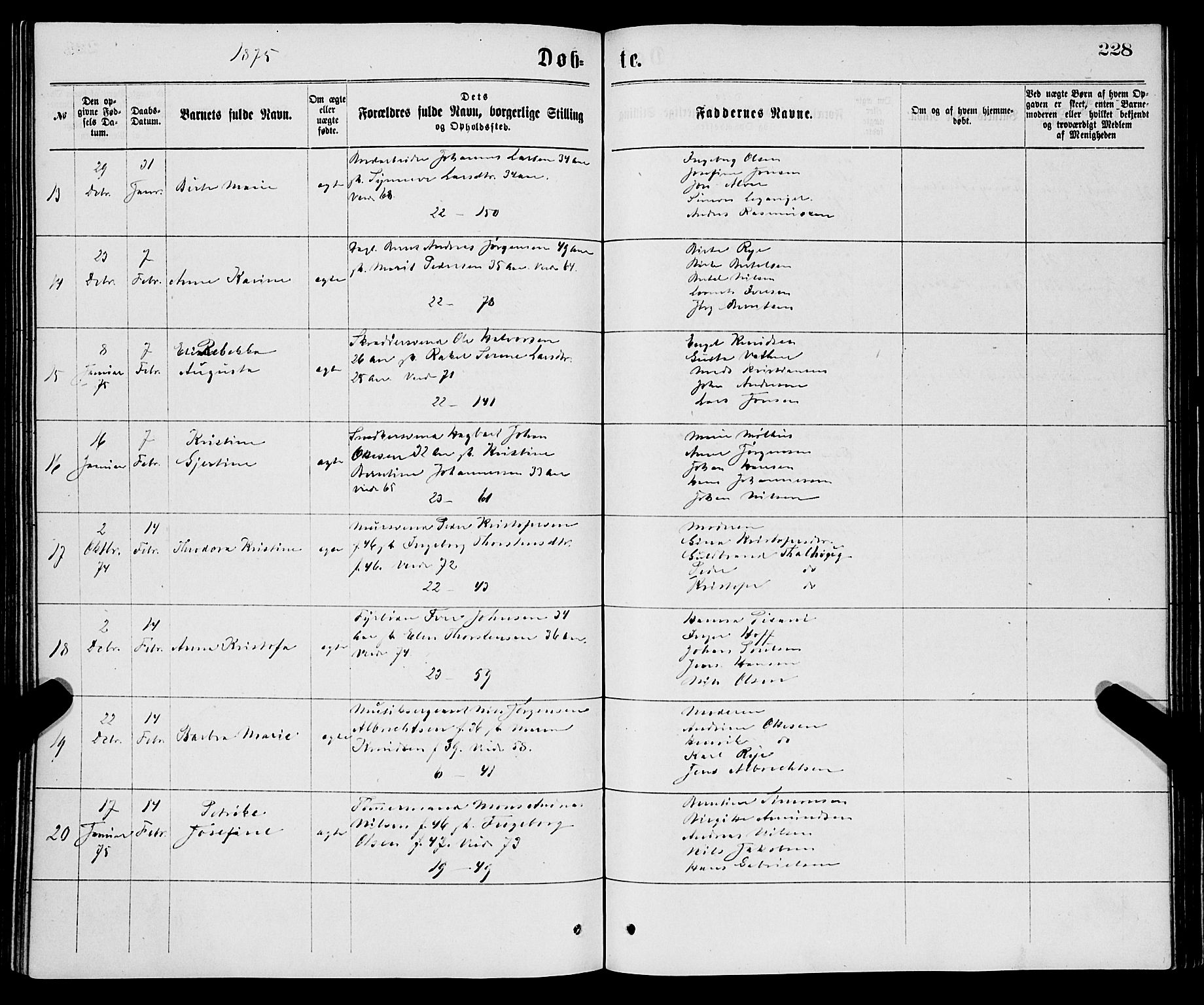 Korskirken sokneprestembete, SAB/A-76101/H/Haa/L0020: Ministerialbok nr. B 6, 1871-1878, s. 228