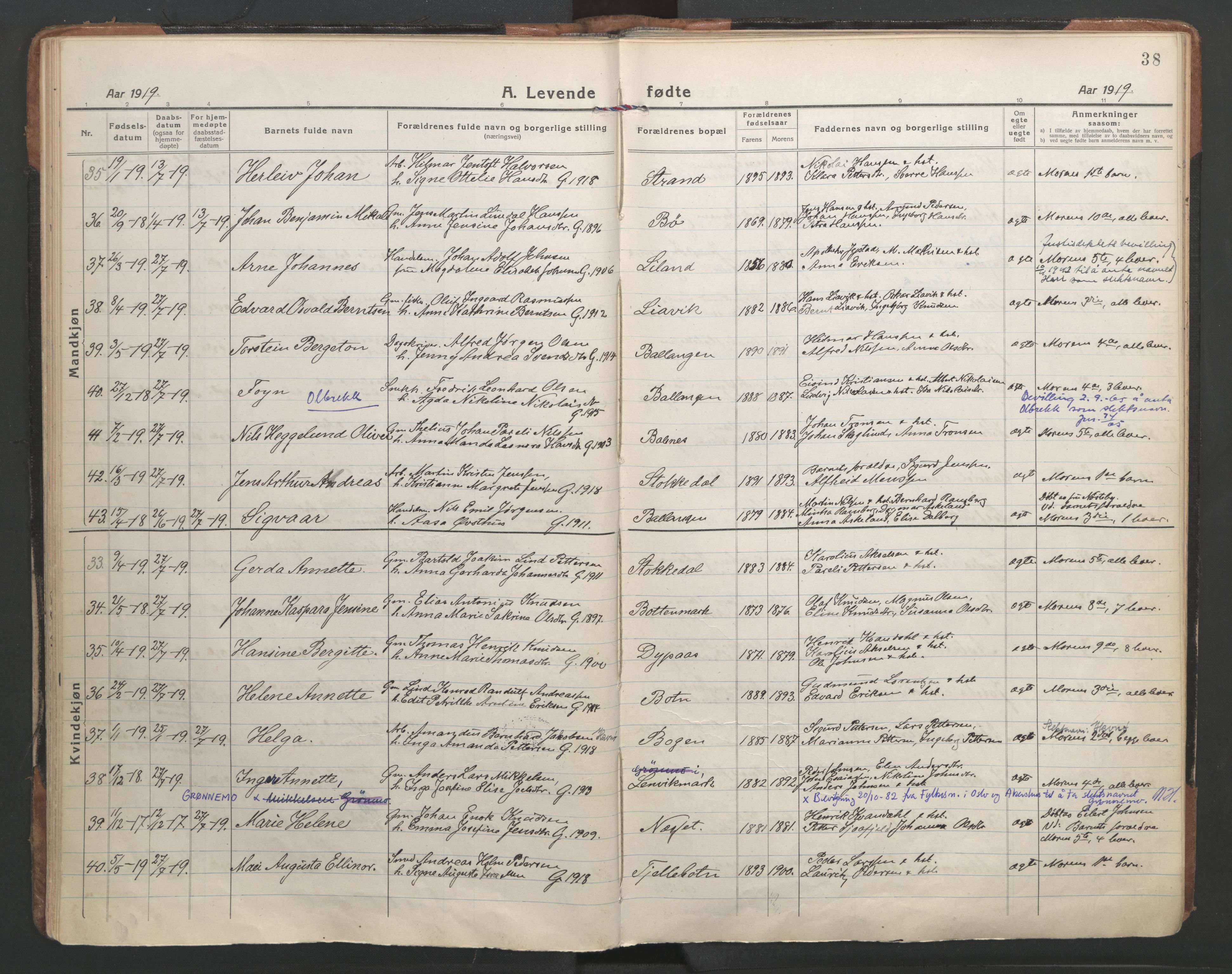 Ministerialprotokoller, klokkerbøker og fødselsregistre - Nordland, AV/SAT-A-1459/863/L0904: Ministerialbok nr. 863A16, 1915-1937, s. 38