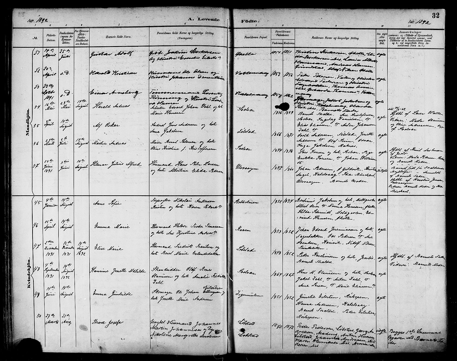 Ministerialprotokoller, klokkerbøker og fødselsregistre - Nordland, AV/SAT-A-1459/874/L1060: Ministerialbok nr. 874A04, 1890-1899, s. 32