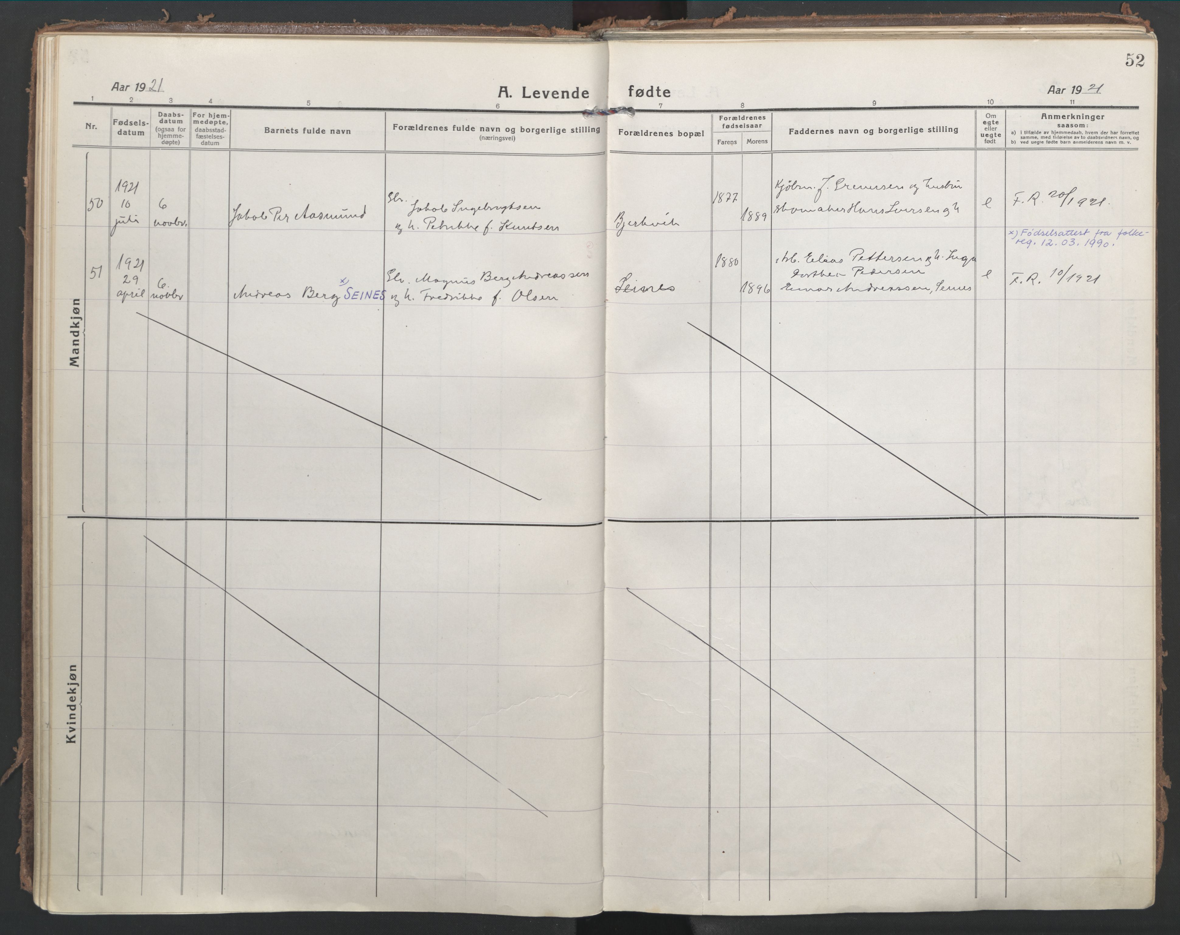 Ministerialprotokoller, klokkerbøker og fødselsregistre - Nordland, AV/SAT-A-1459/866/L0945: Ministerialbok nr. 866A08, 1917-1935, s. 52