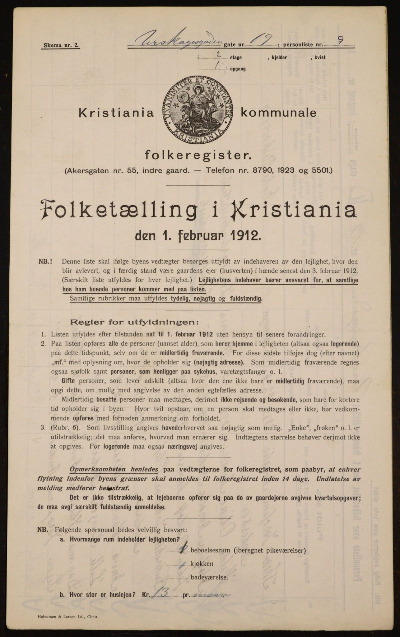 OBA, Kommunal folketelling 1.2.1912 for Kristiania, 1912, s. 2536