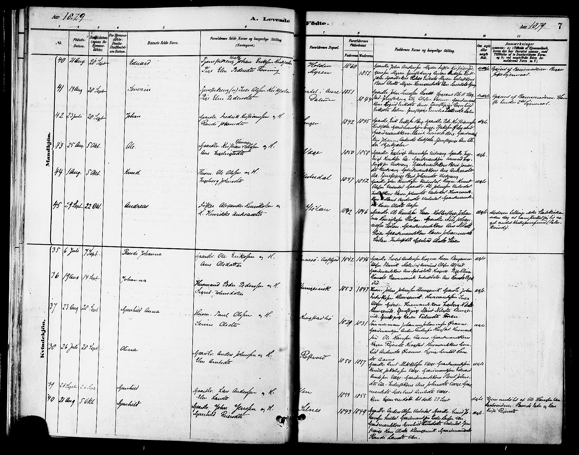 Ministerialprotokoller, klokkerbøker og fødselsregistre - Sør-Trøndelag, SAT/A-1456/630/L0496: Ministerialbok nr. 630A09, 1879-1895, s. 7