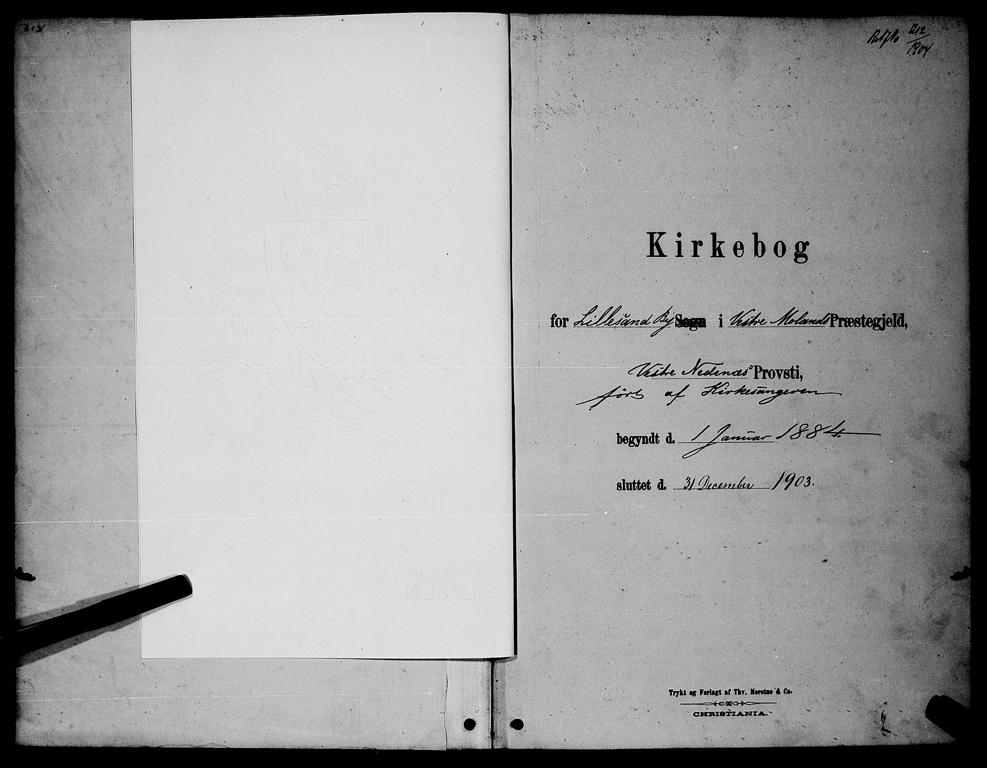 Vestre Moland sokneprestkontor, SAK/1111-0046/F/Fb/Fba/L0001: Klokkerbok nr. B 1, 1884-1903