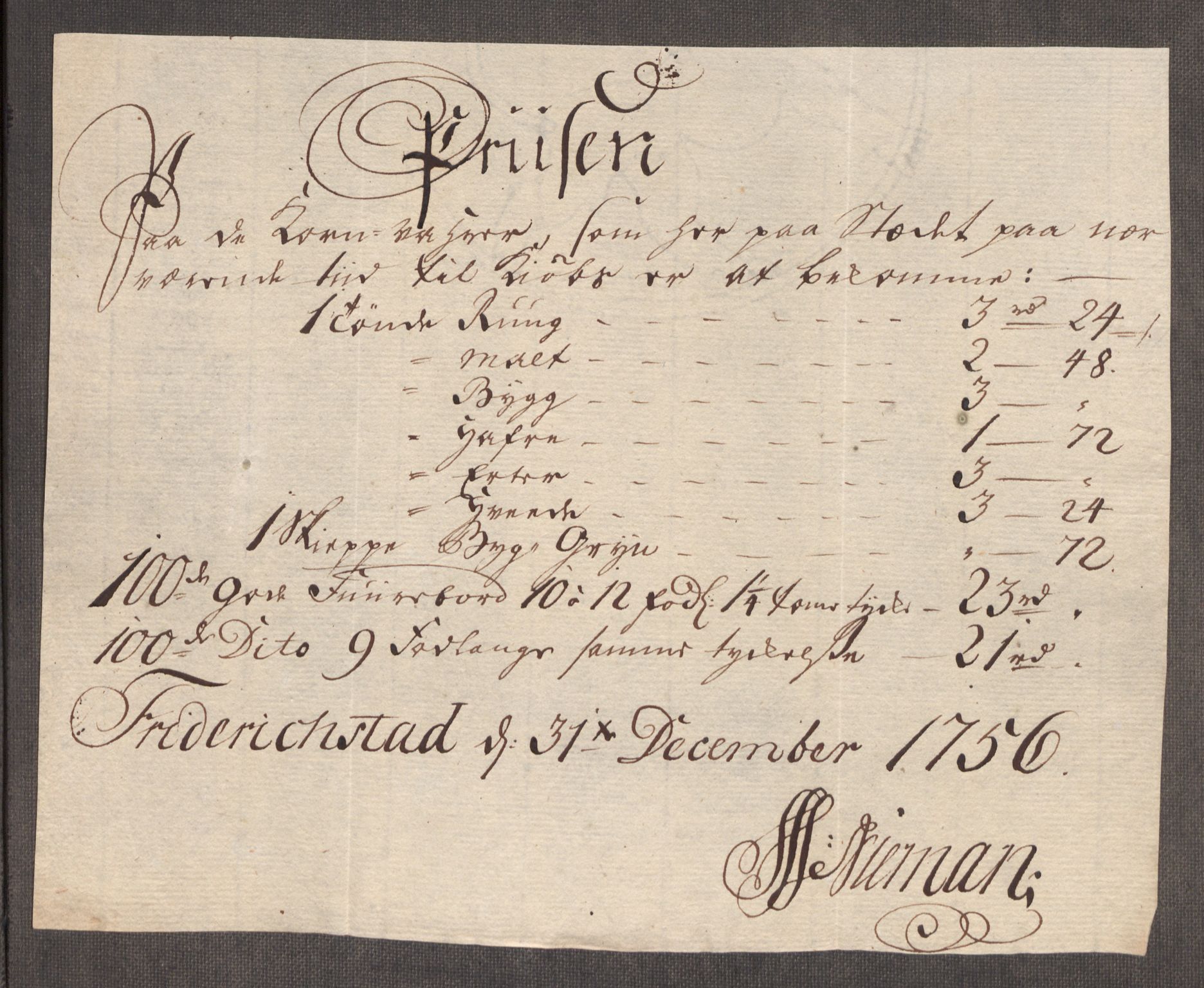 Rentekammeret inntil 1814, Realistisk ordnet avdeling, AV/RA-EA-4070/Oe/L0005: [Ø1]: Priskuranter, 1753-1757, s. 586